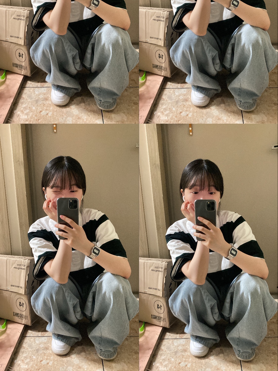 Casio A-158WA-1, Nike Air Force 1 '07 Low White 착용 스타일