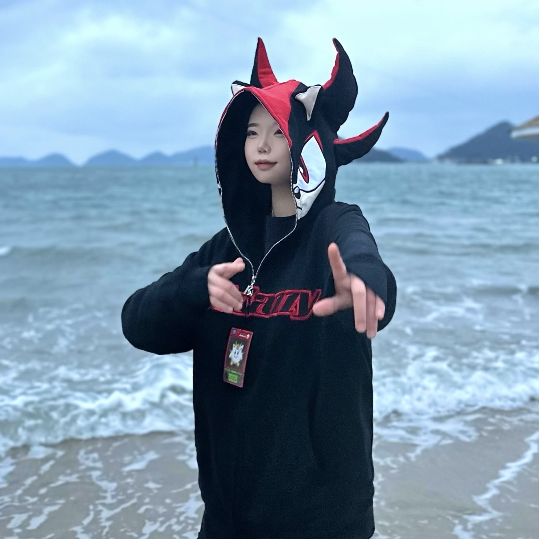 카카지 풀 집 후드 소닉 섀도우 더 헤지호그 블랙 착용 스타일 - 1