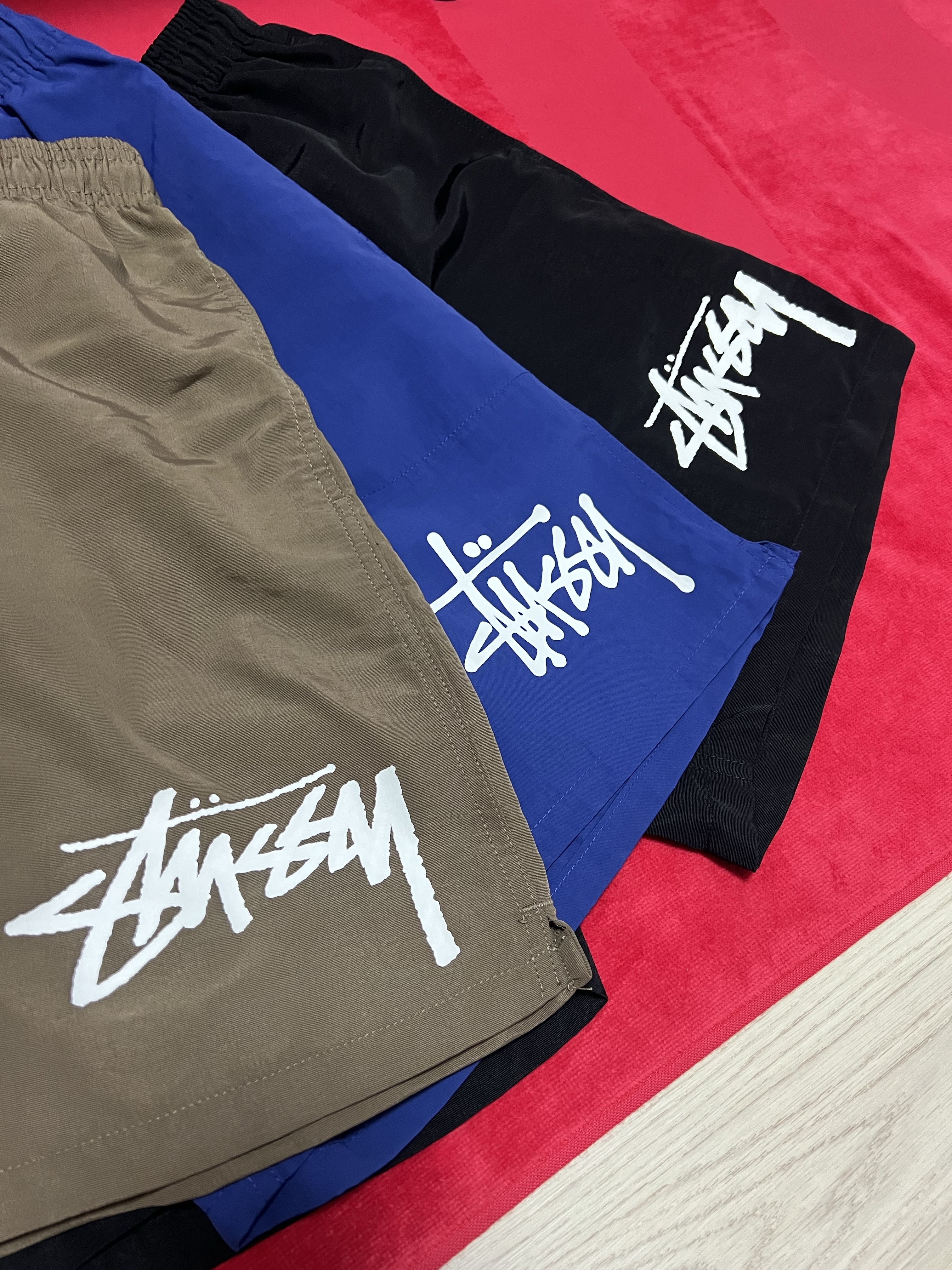 Stussy Big Basic Water Shorts Cobalt, Stussy Big Stock Water Shorts Brown 착용 스타일 - 2