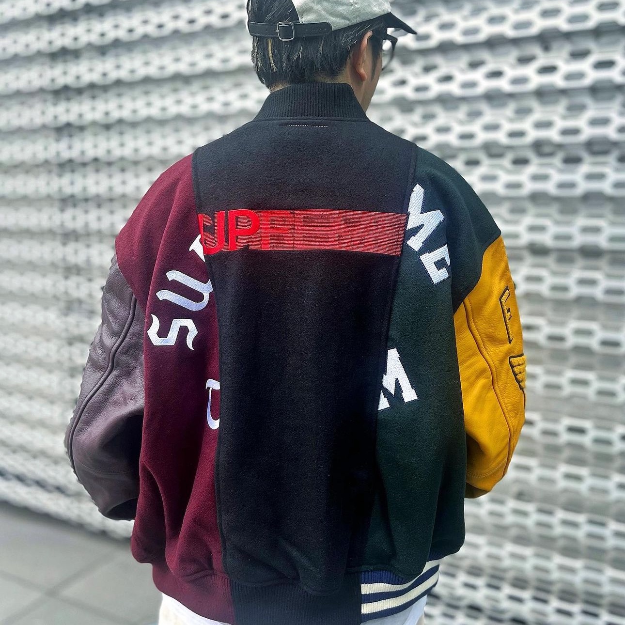 Supreme x MM6 Maison Margiela Split Varsity Jacket Multicolor - 24SS 착용 스타일 - 3