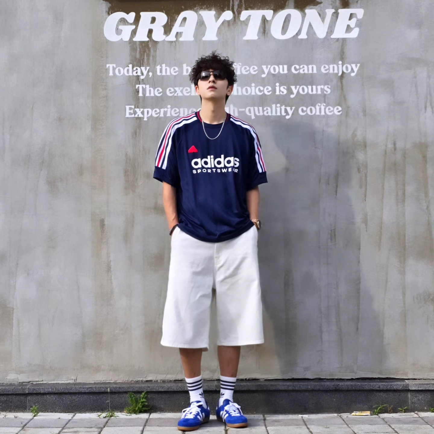 Adidas House of Tiro Nations Pack T-Shirt Team Navy Blue 2 - KR Sizing, Samsung Galaxy Watch6 44mm LTE Silver (Korean Ver.) 착용 스타일 - 3