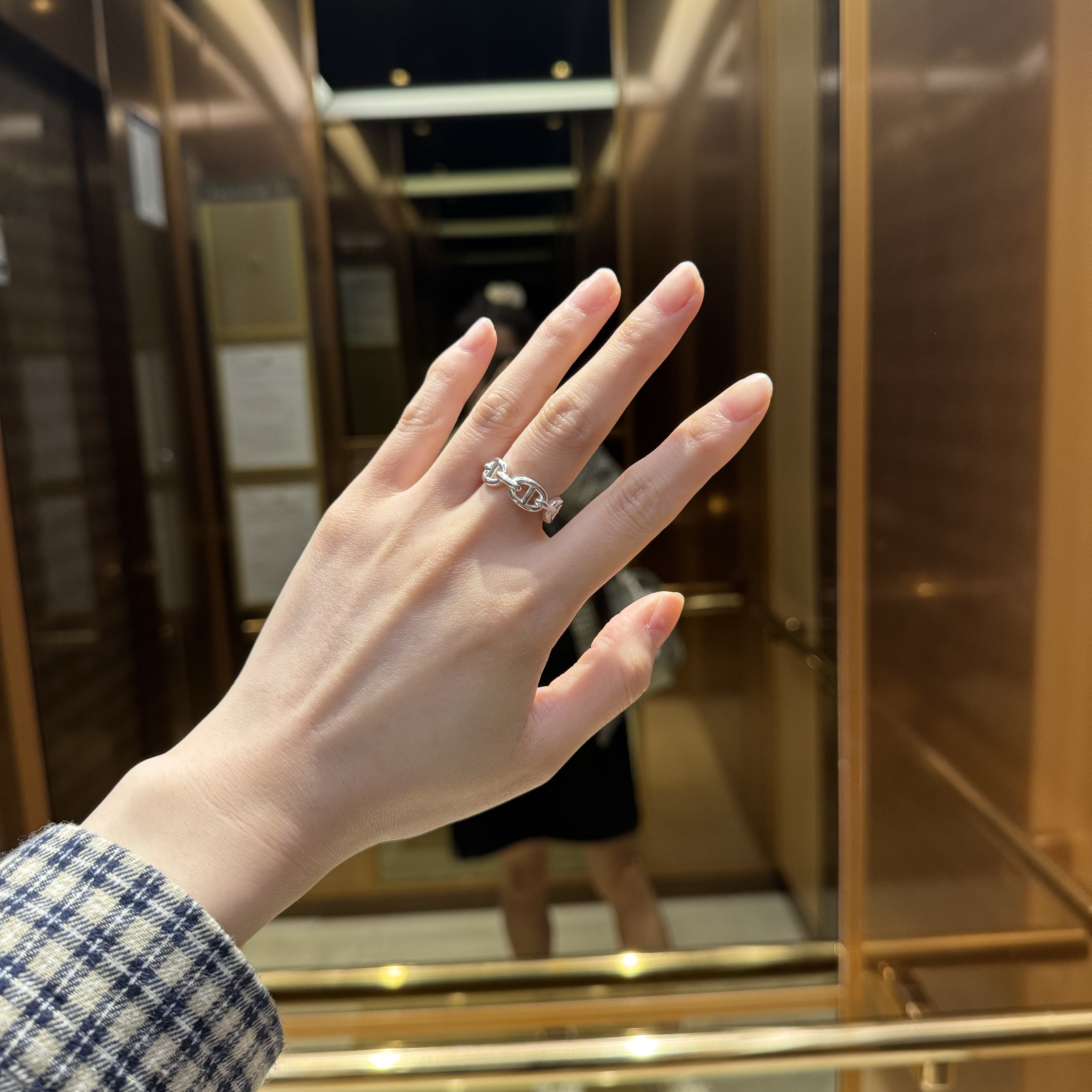 (W) Hermes Small Chaine D'Ancre Enchainee Ring Sterling Silver 착용 스타일 - 1