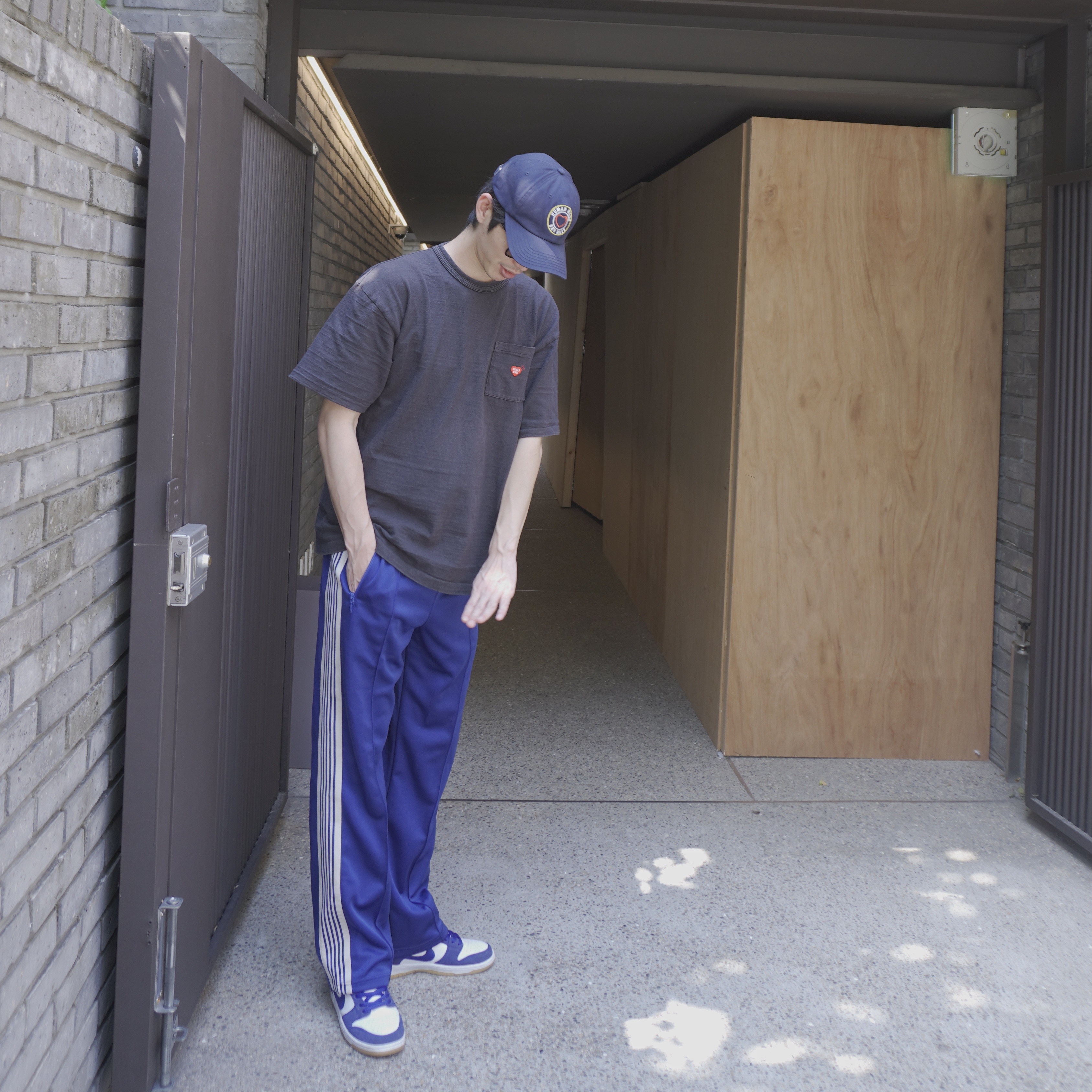 Nike SB Dunk Low Pro Premium Deep Royal Blue, Needles Track Pants Poly Smooth Royal 착용 스타일