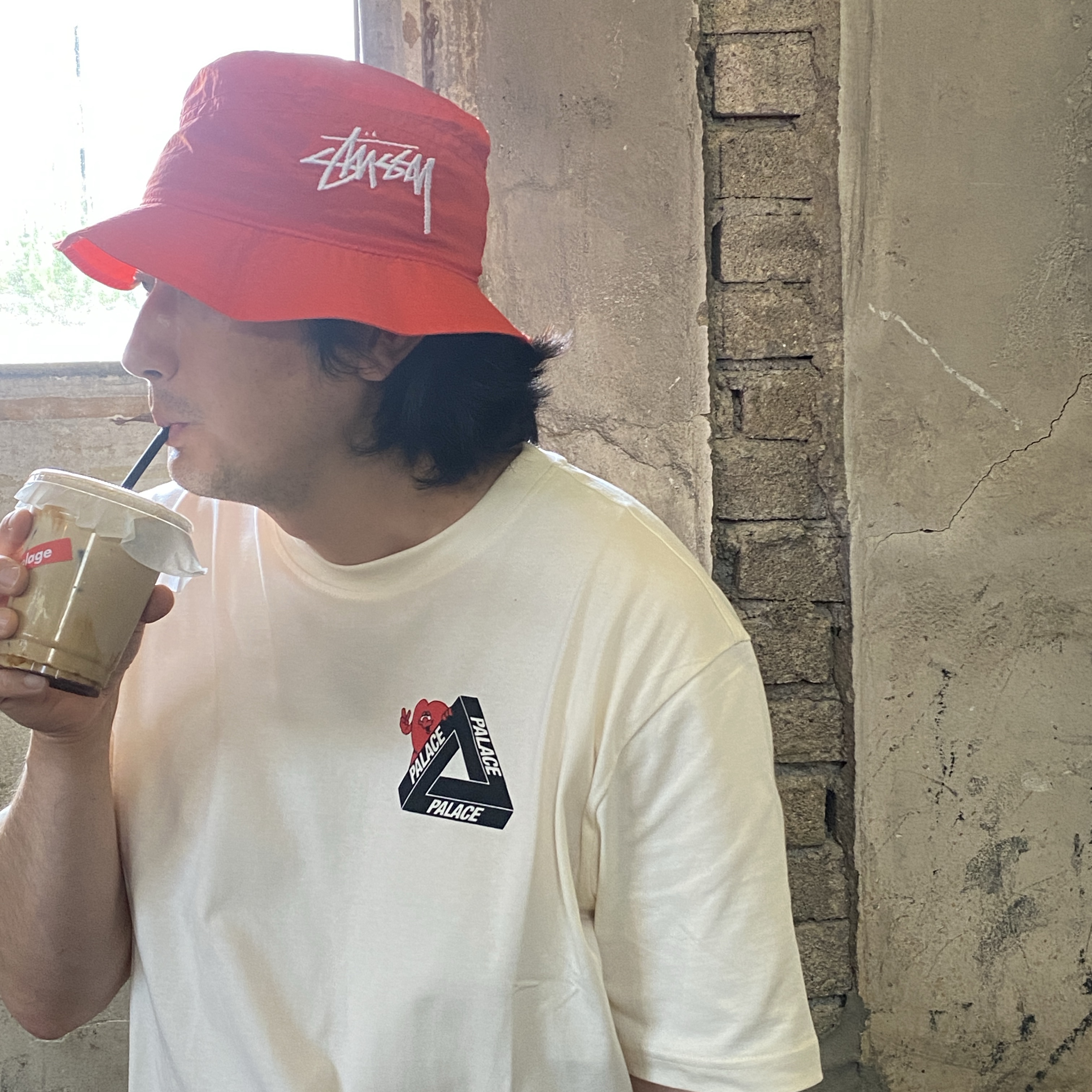 nike x stussy bucket hat habanero red