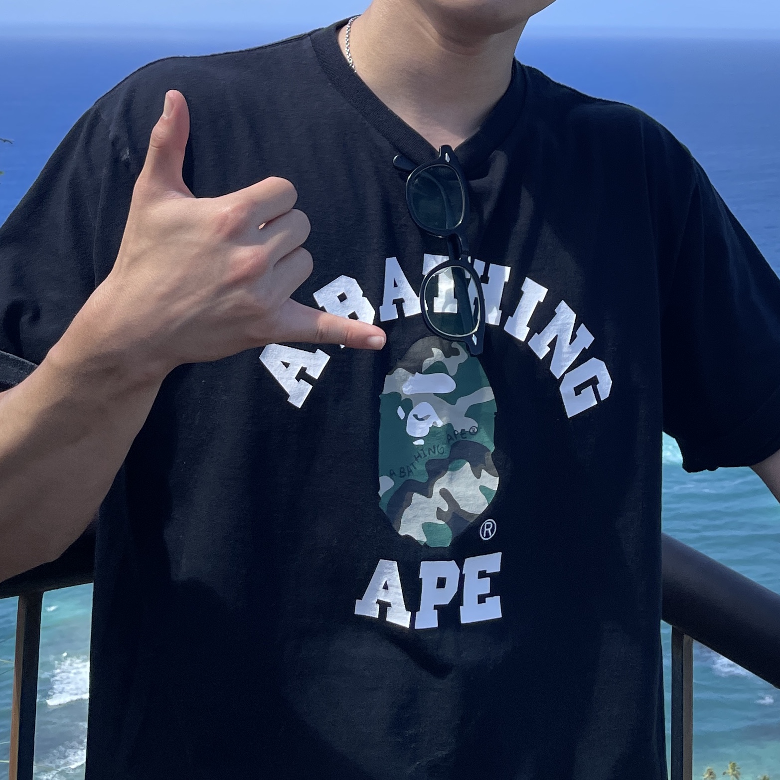 BAPE ABC Camo College T-Shirt Black Green 착용 스타일