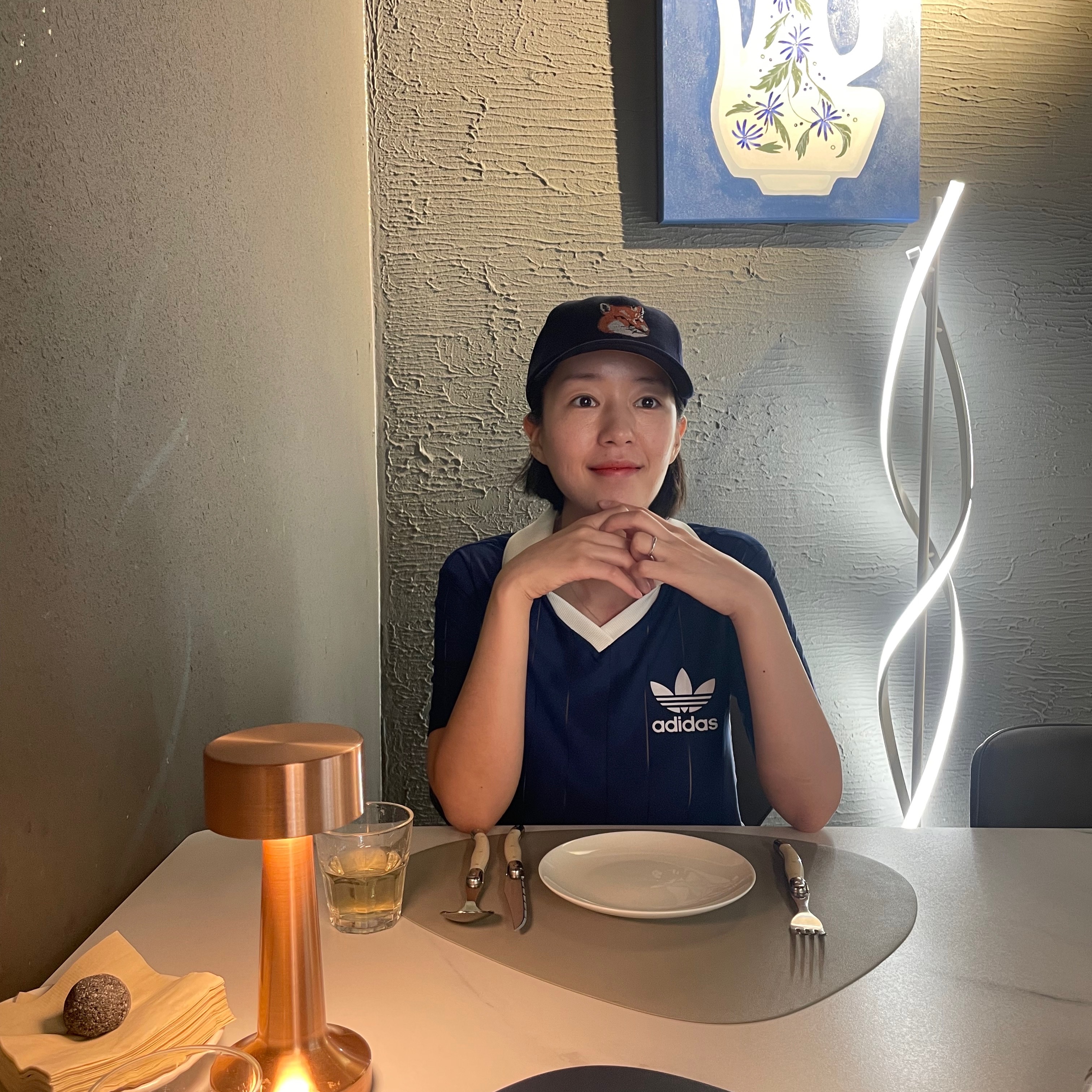(W) Adidas Knit Collar Short Sleeve Dress Dark Blue - US Sizing 착용 스타일 - 2