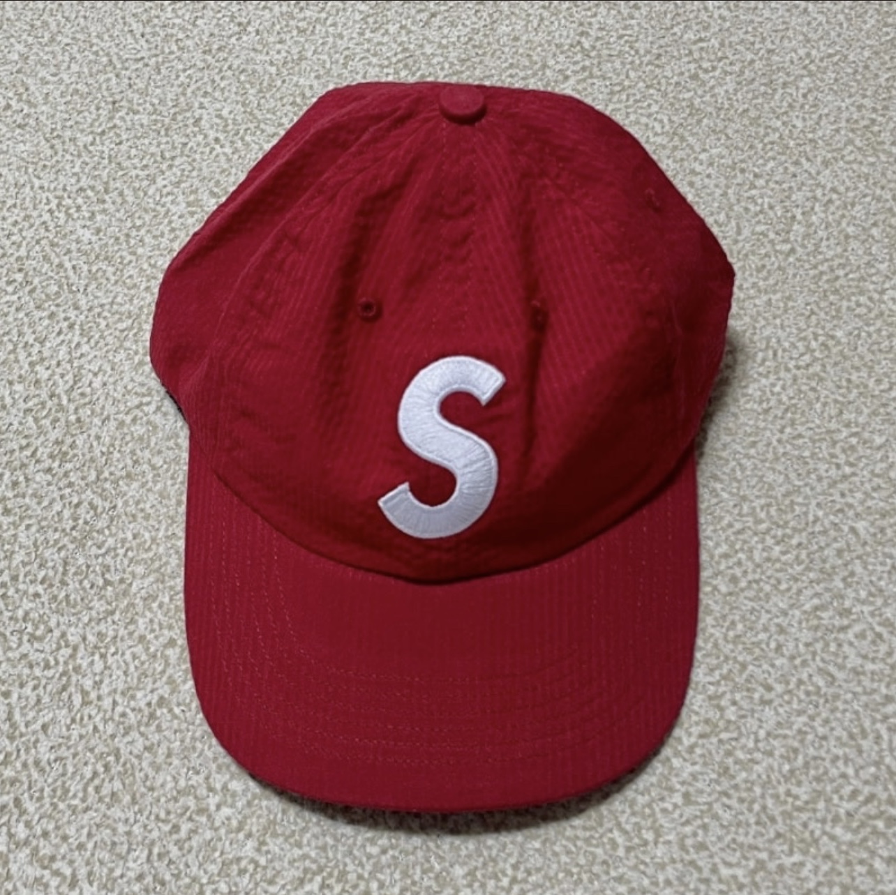 Supreme Seersucker S Logo 6-Panel Red - 24SS 착용 스타일 - 1