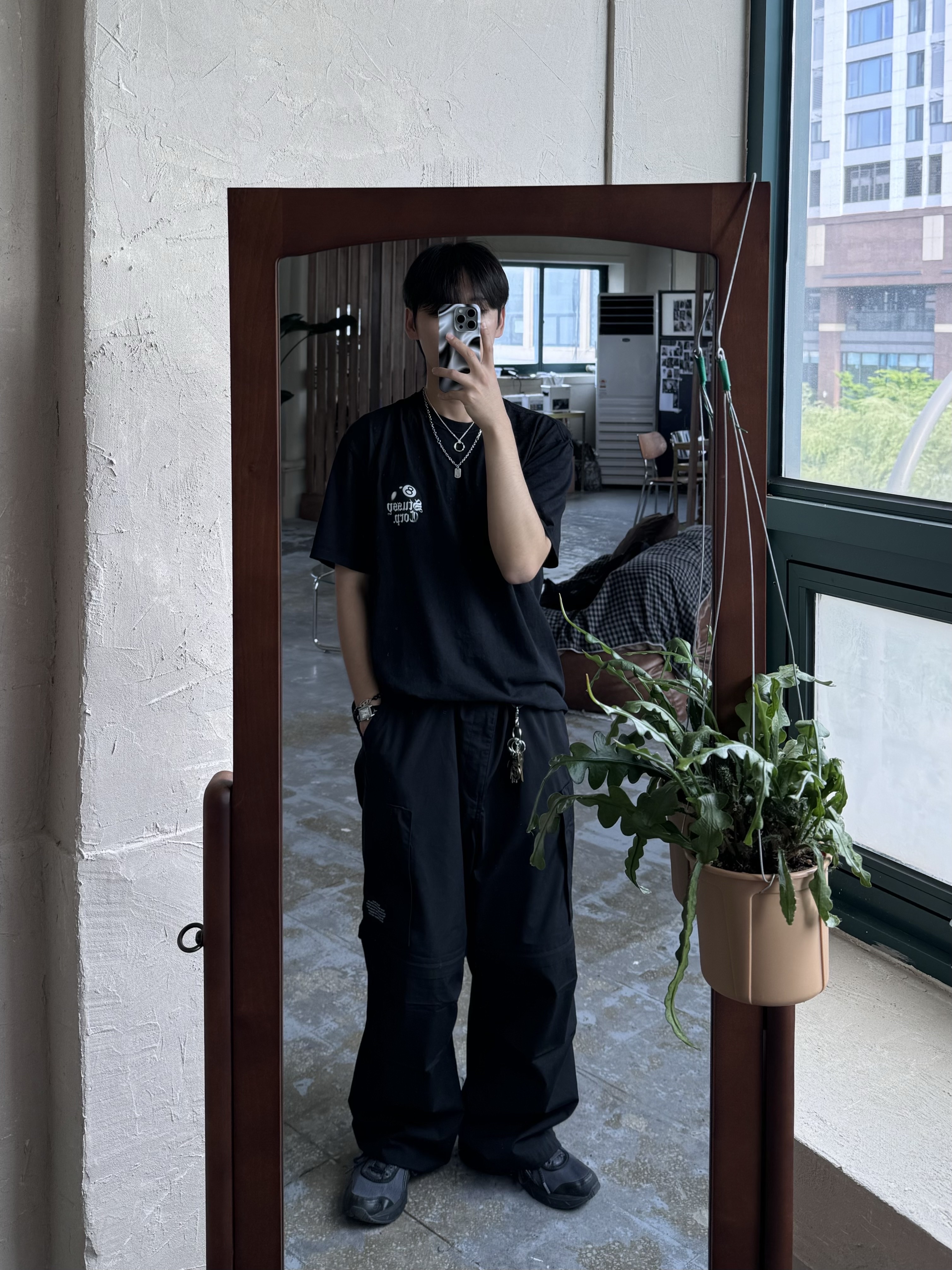 Stussy 8 Ball Corp T-Shirt Black, Asics UB2-S Gel-1130 Asphalt Pure Silver 착용 스타일 - 2