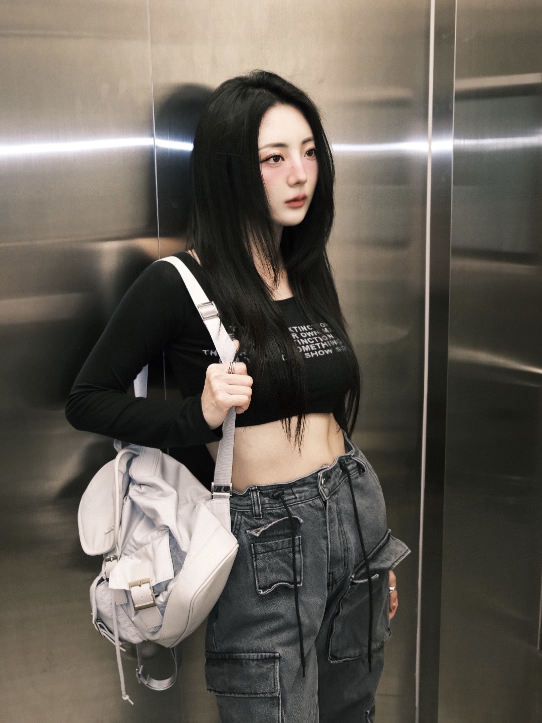 Fillintheblank Pk Backpack Nylon Dusty Grey 착용 스타일