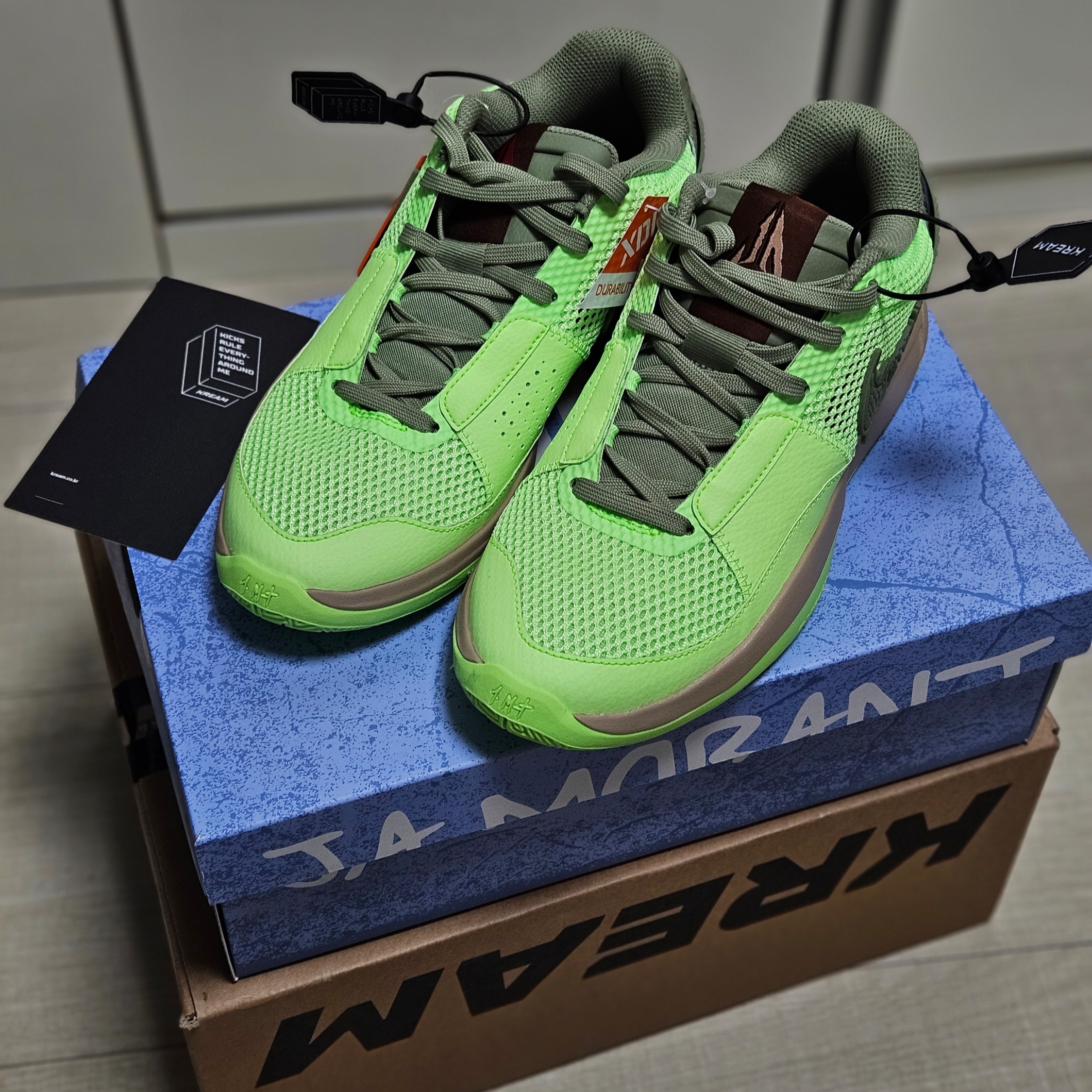 Nike Ja 1 NRG EP Lime Blast Oil Green 착용 스타일 - 1