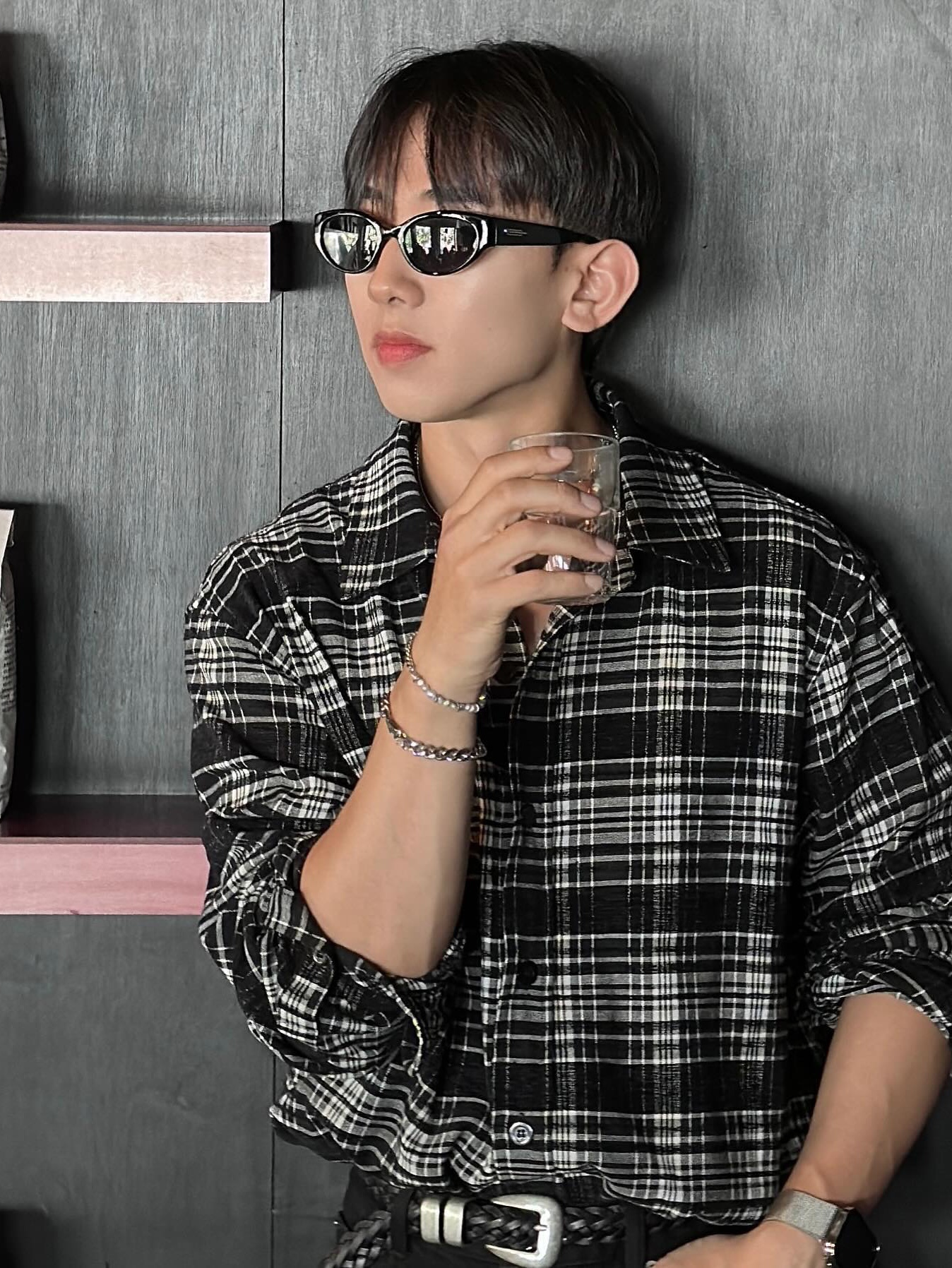STU Check Shirt Black 착용 스타일 - 3