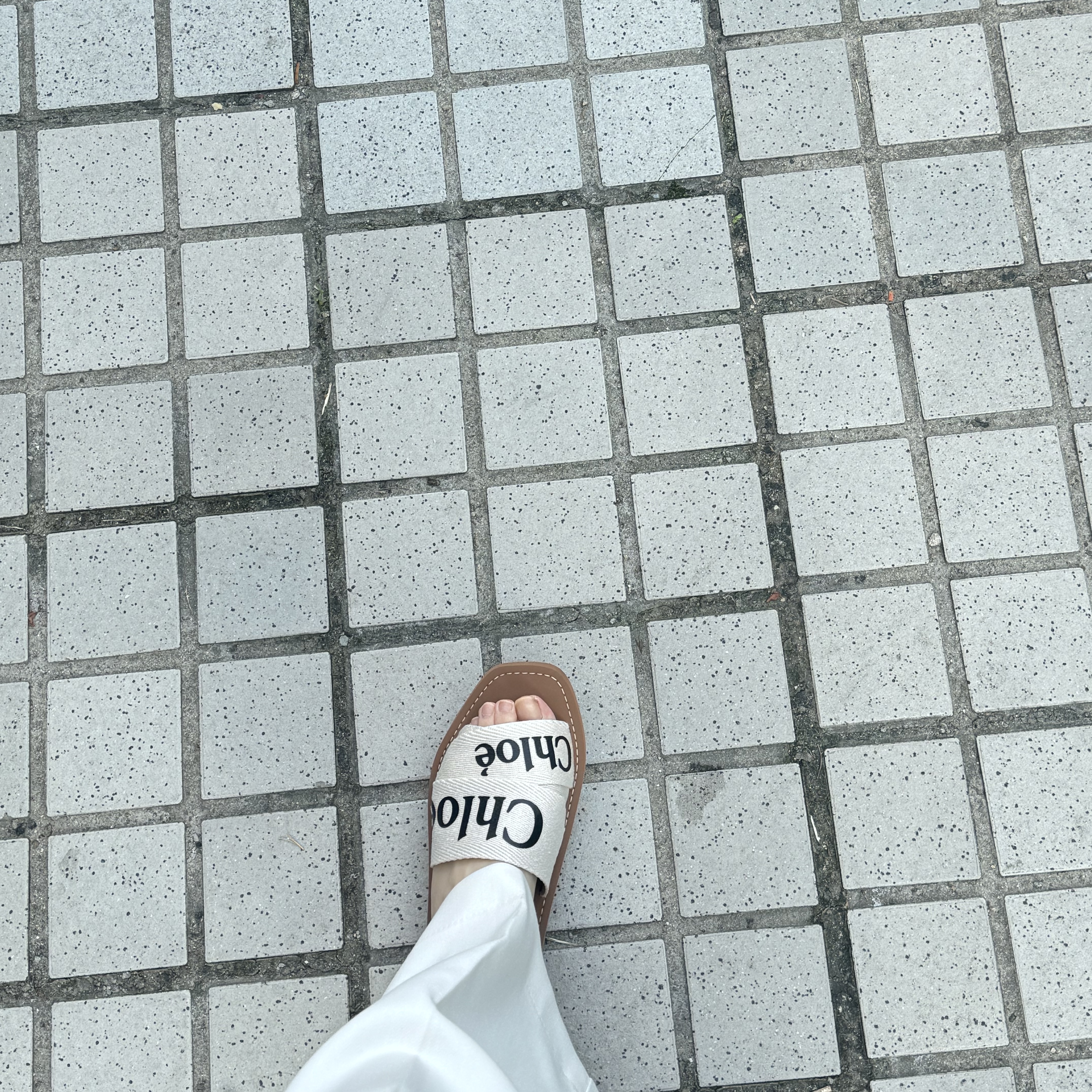 (W) Chloe Woody Flat Mule White 착용 스타일