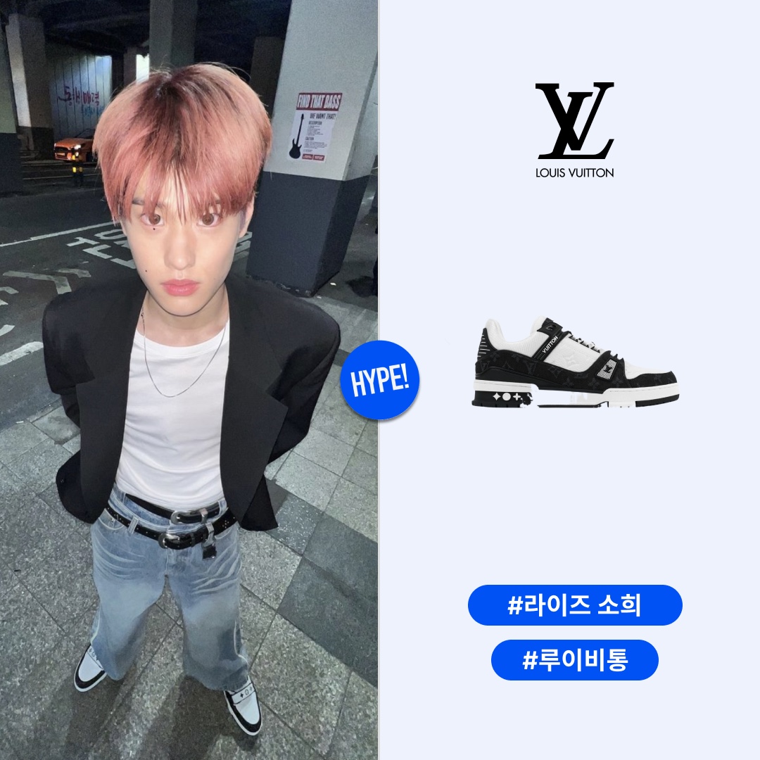Louis Vuitton LV Trainer Sneakers Monogram Denim Black 착용 스타일 - 1