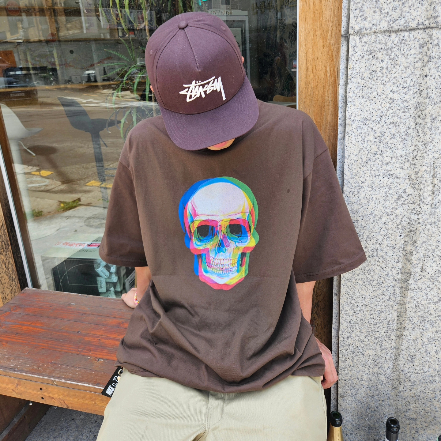 Oakley Factory Team x Brain Dead Flesh White Birch, Stussy Big Stock Point Crown Cap Brown 착용 스타일 - 2