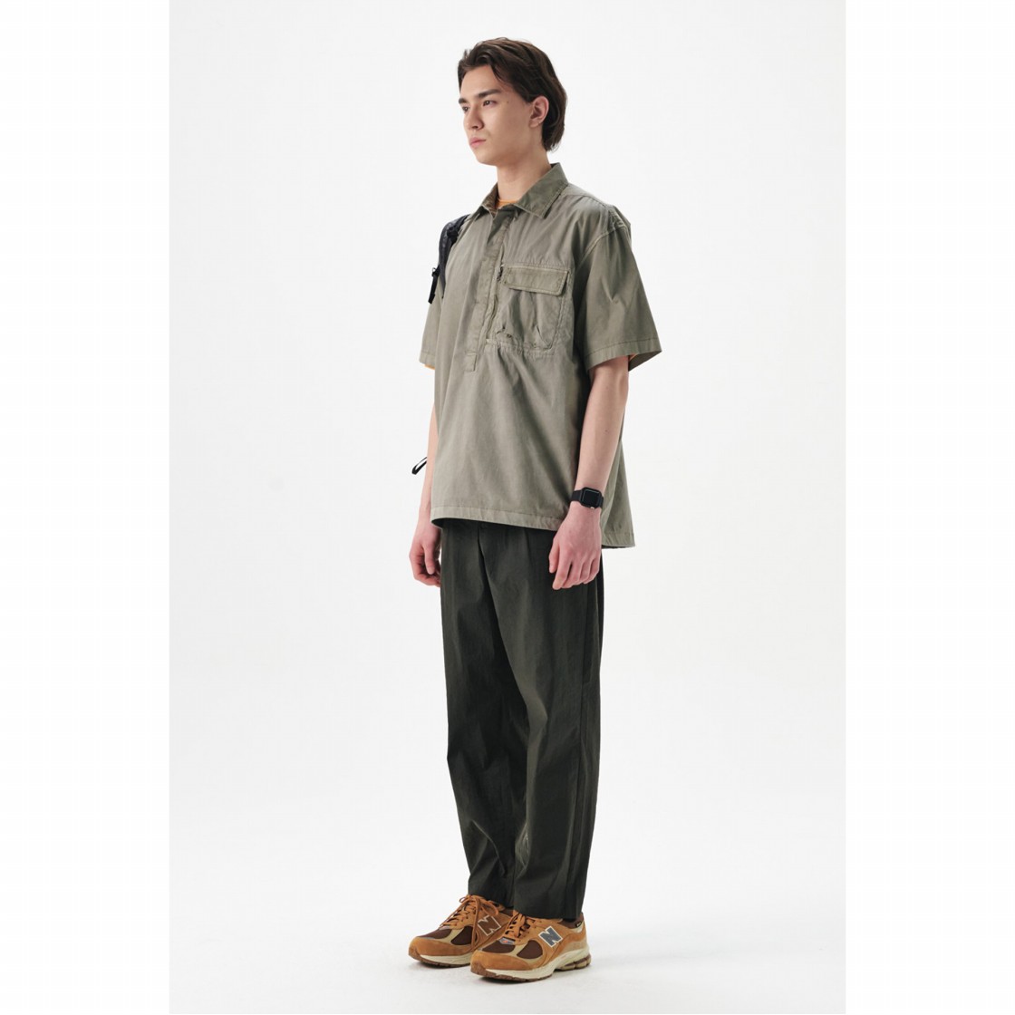 시리즈 가먼트 다잉 반팔 아노락 셔츠 카키(SERIES New Garment Dying Short-Sleeved Anorak Shirt Khaki) - 3