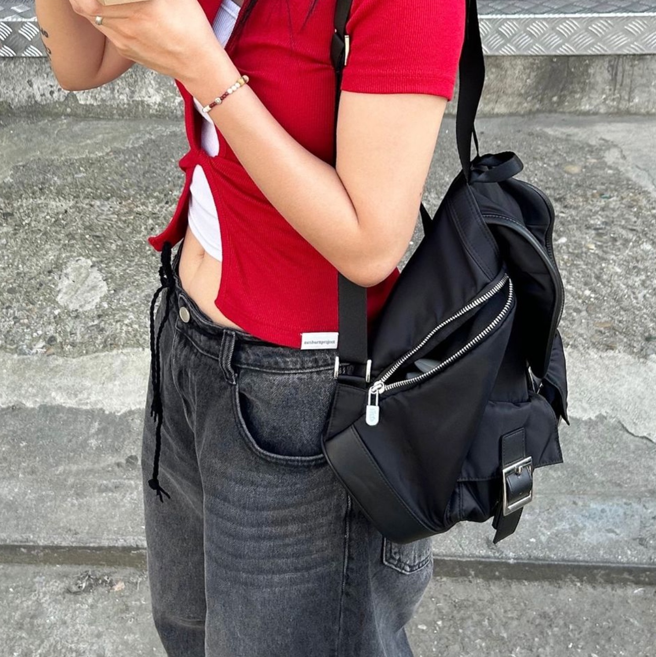 Fillintheblank Pk Backpack Nylon Dusty Grey, Fillintheblank Pk Backpack Nylon Light Grey 착용 스타일