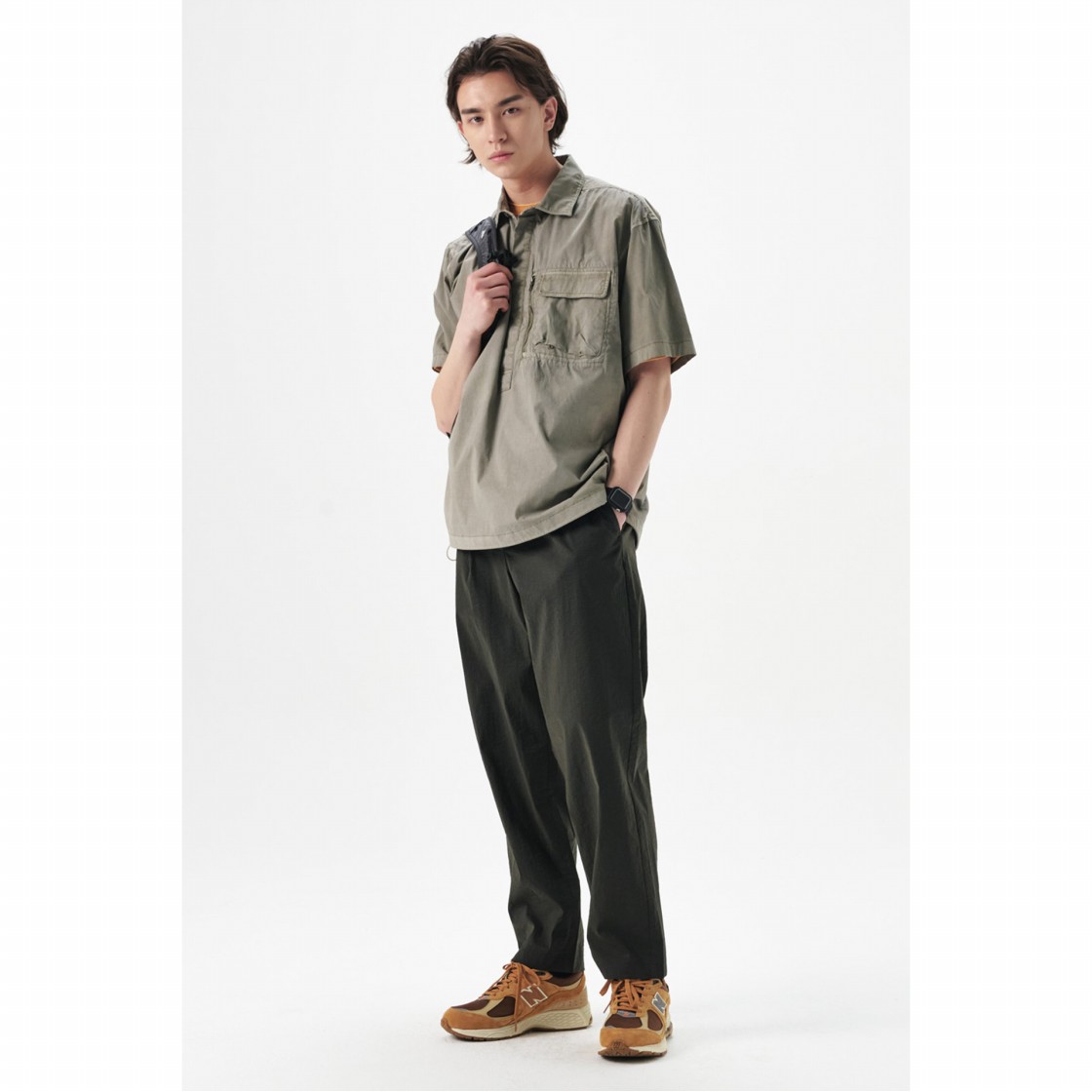 시리즈 가먼트 다잉 반팔 아노락 셔츠 카키(SERIES New Garment Dying Short-Sleeved Anorak Shirt Khaki) - 5