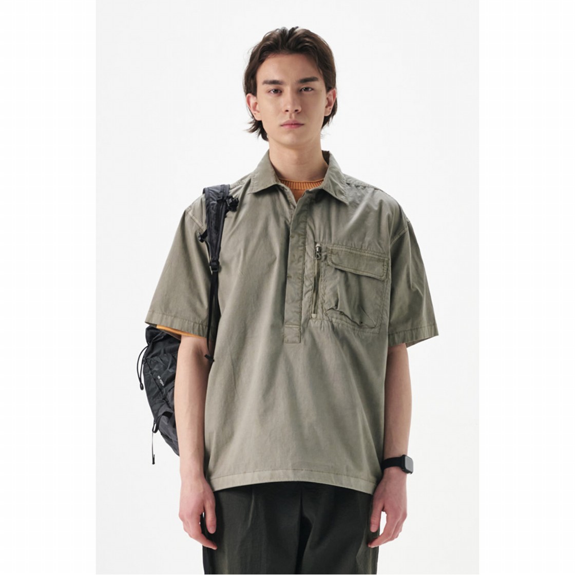 시리즈 가먼트 다잉 반팔 아노락 셔츠 카키(SERIES New Garment Dying Short-Sleeved Anorak Shirt Khaki) - 2