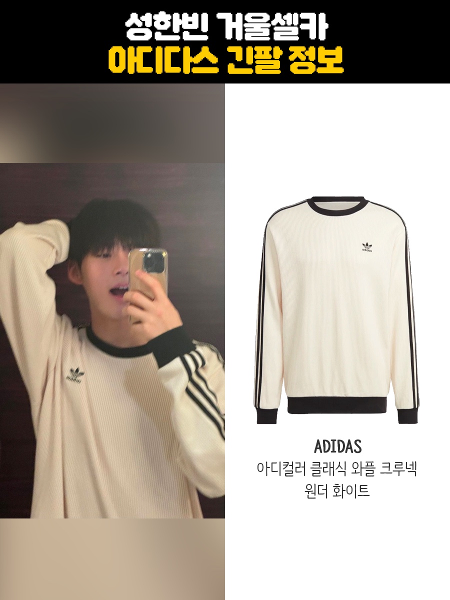 Adidas Adicolor Classic Waffle Crew Wonder White - KR Sizing 착용 스타일 - 1