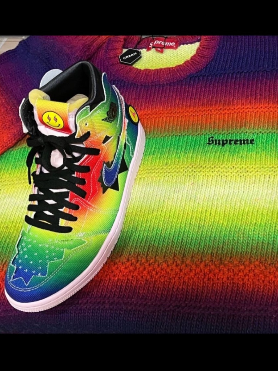 Supreme Gradient Stripe Sweater Multicolor - 22FW, Jordan 1 x J Balvin Retro High OG 착용 스타일 - 3