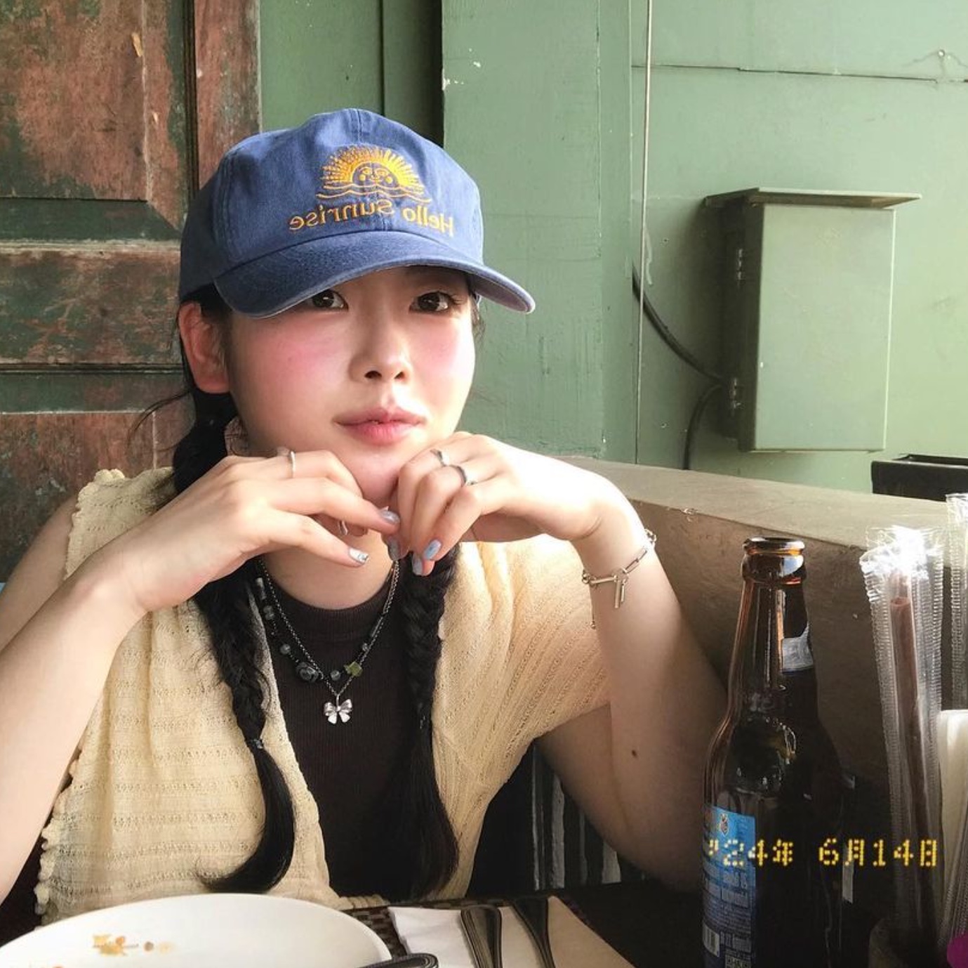 Hello Sunrise Washed OG Logo 6panel Cap Ocean Blue, Hello Sunrise Washed OG Logo Ball Cap Camel Brown 착용 스타일