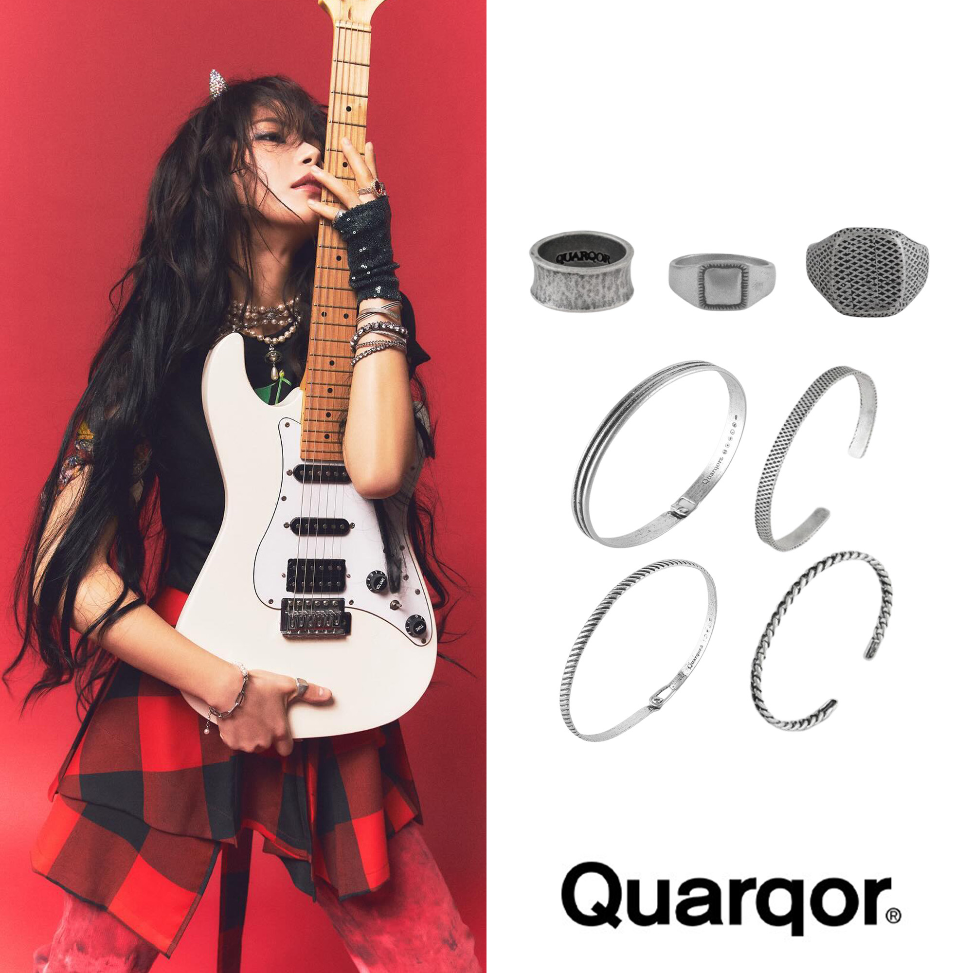 Quarqor #3104 Ring, Quarqor #5404 Bangle 착용 스타일