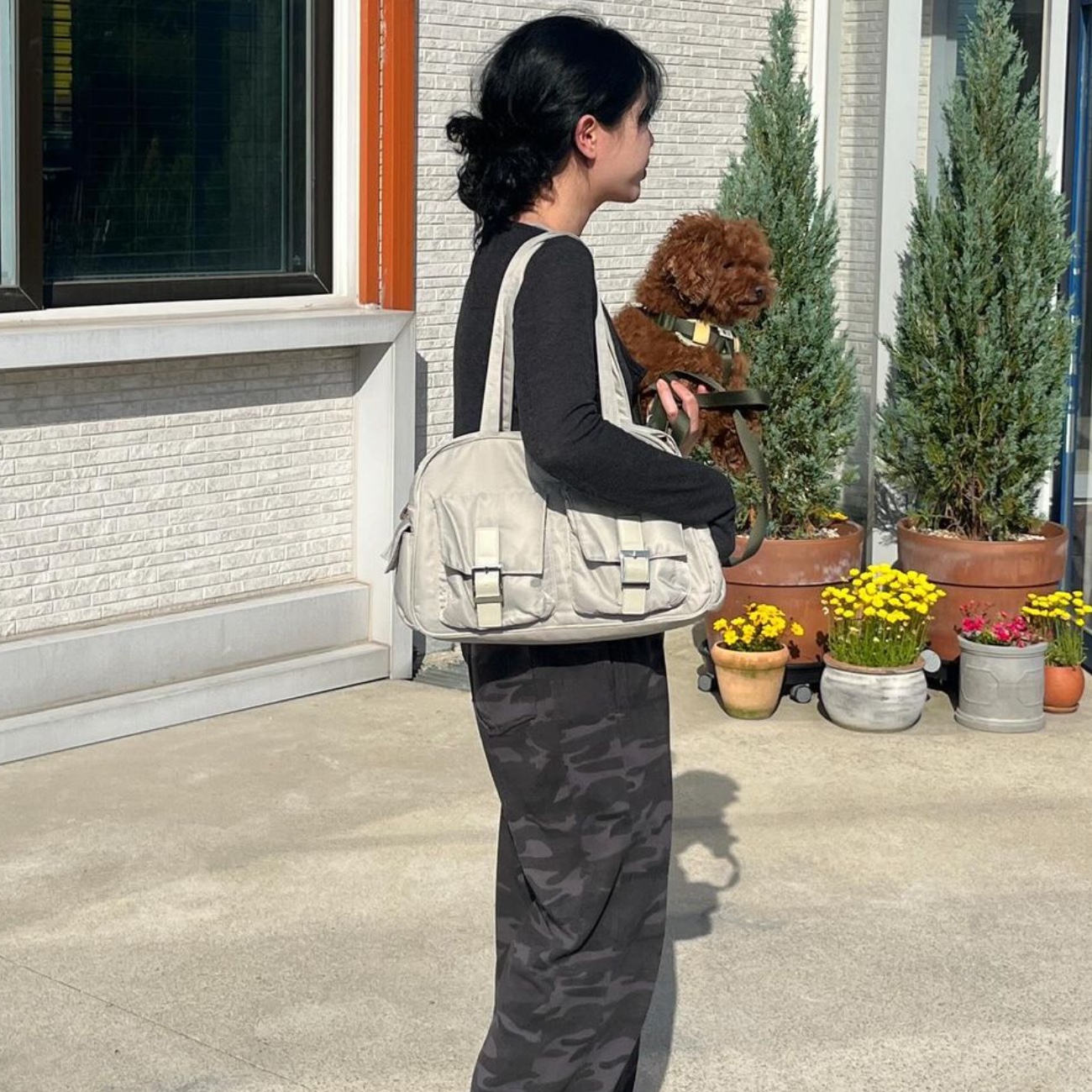 Fillintheblank Renewal Pk Shoulder Bag Nylon Light Blue, Fillintheblank Renewal Pk Shoulder Bag Nylon Green Pepper 착용 스타일