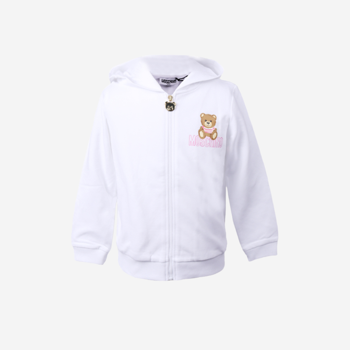(키즈) 모스키노 테디 베어 후드 집업 셋업 화이트 핑크((Kids) Moschino Teddy Bear Hood Zip-Up Set Up White Pink) - 1