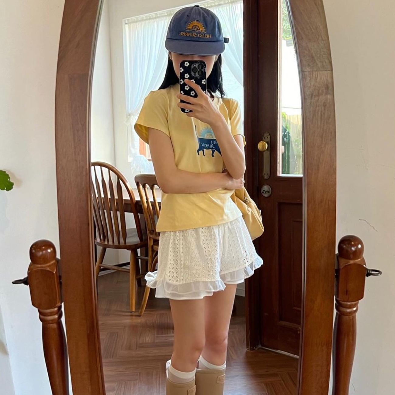 Hello Sunrise Washed OG Logo 6panel Cap Ocean Blue, Hello Sunrise Washed OG Logo Ball Cap Camel Brown 착용 스타일
