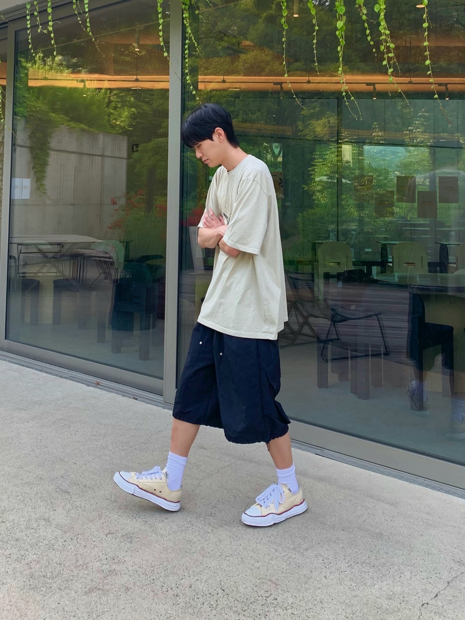 Maison Mihara Yasuhiro Peterson OG Sole Canvas Low-top Sneakers Natural 착용 스타일 - 2