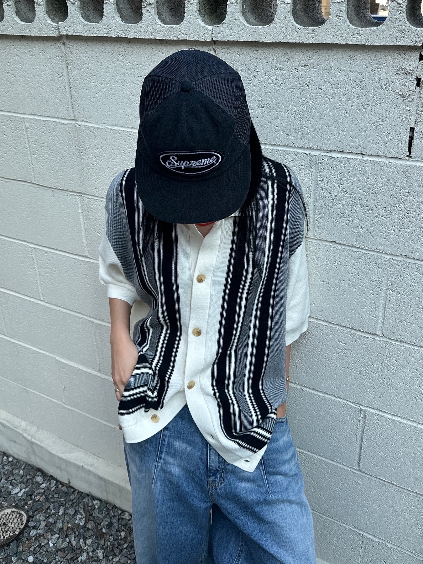 Supreme Terry Mesh Back 5-Panel Black - 24SS 착용 스타일