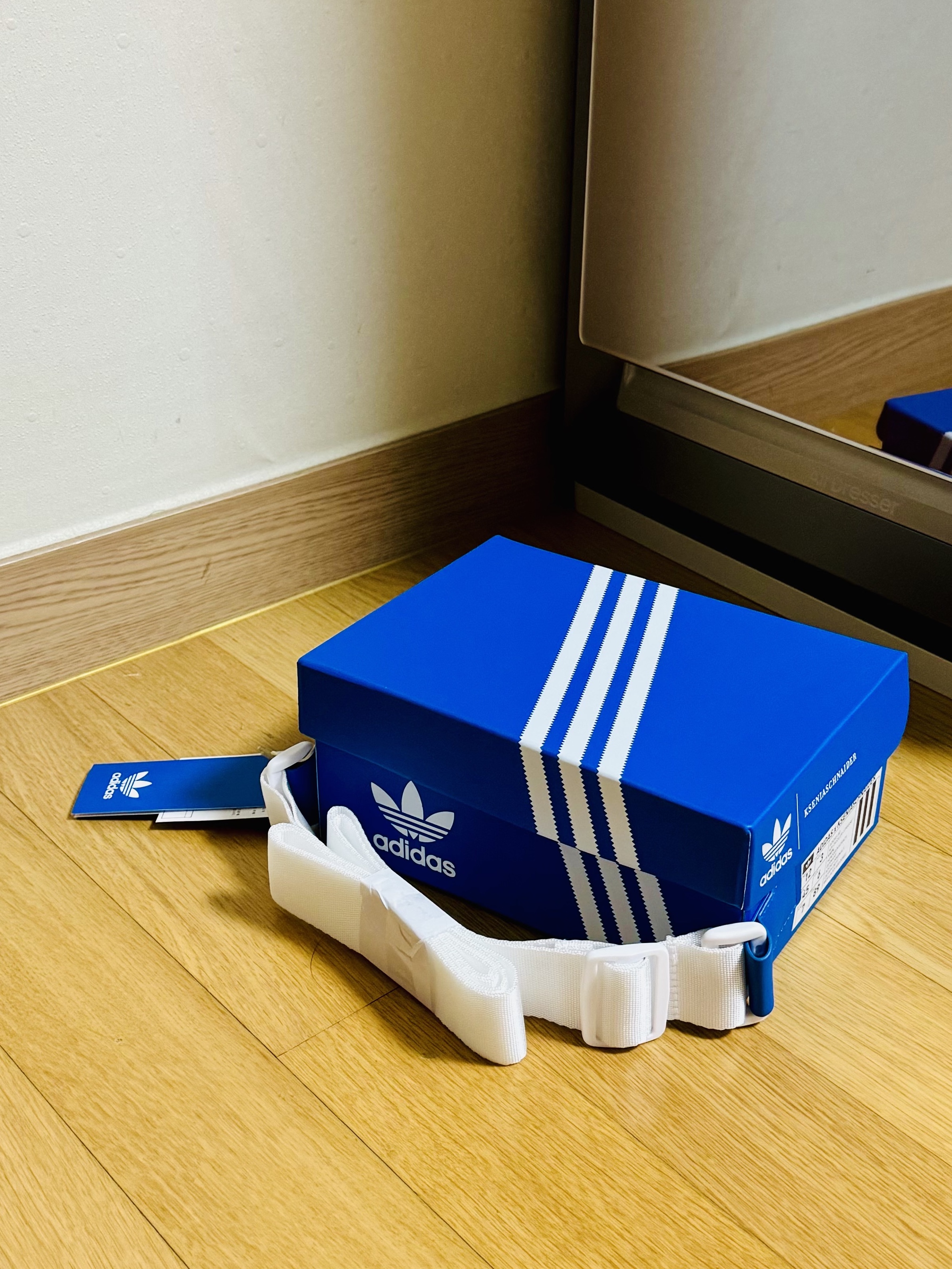 Adidas x Kseniaschnaider Shoebox Bag Blue Bird 착용 스타일