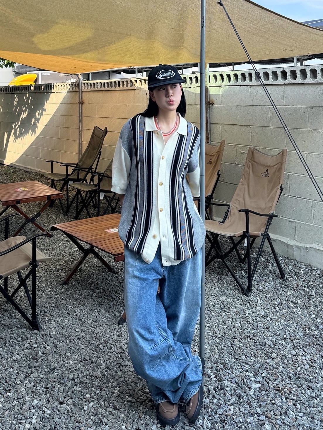 Supreme Terry Mesh Back 5-Panel Black - 24SS 착용 스타일