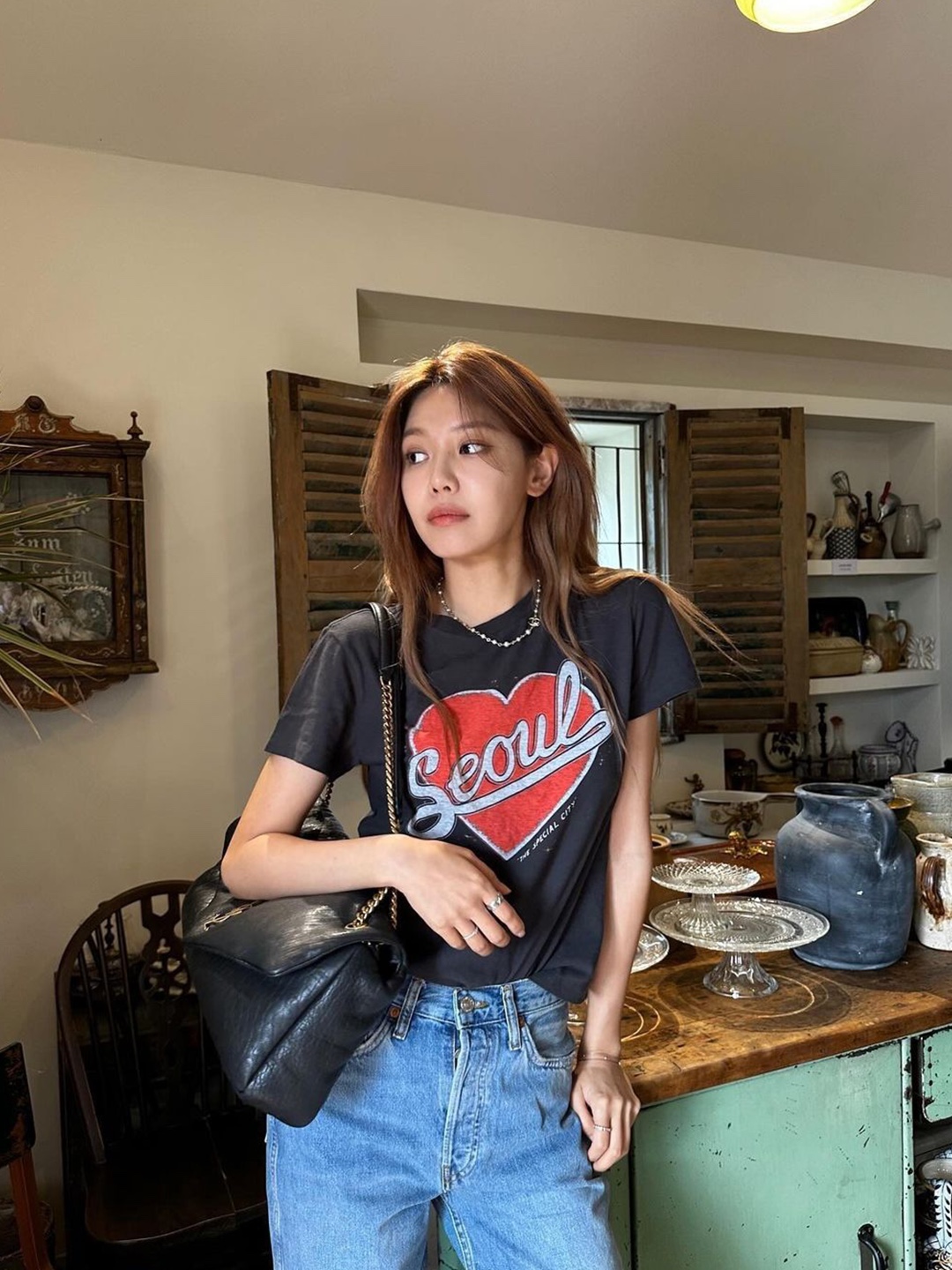 (W) Re/Done 90s Baby Local Honey T-Shirt Vintage White, (W) Re/Done Little Angel Classic T-Shirt Vintage White 착용 스타일 - 3