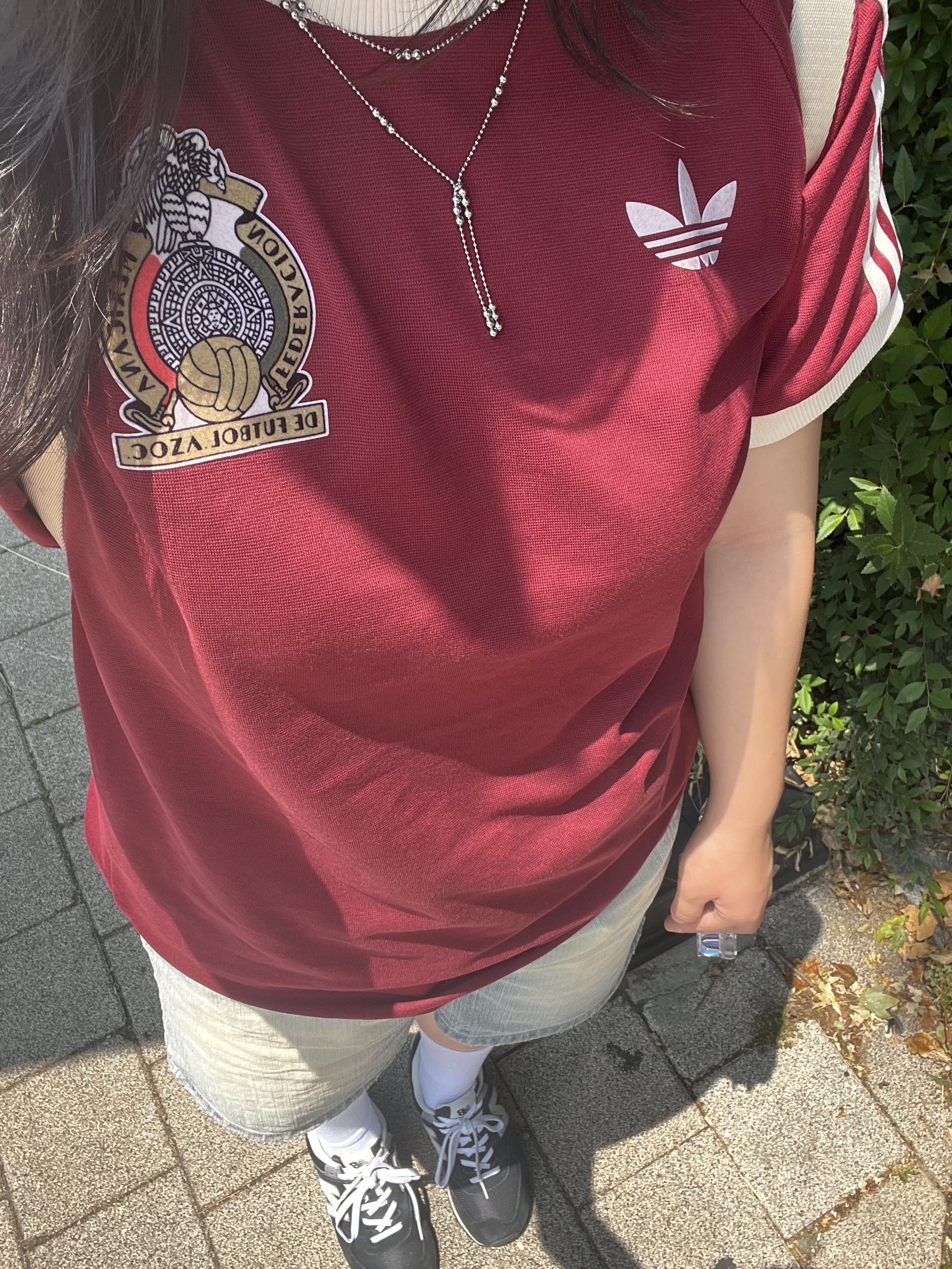 Adidas Mexico Adicolor 3S T-Shirt Noble Maroon - KR Sizing 착용 스타일