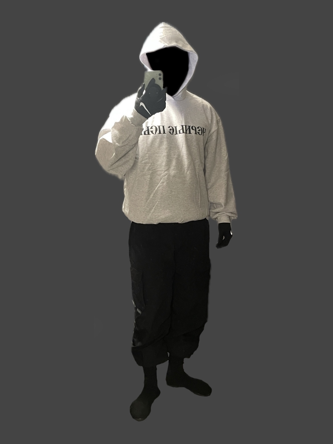 Yeezy x Gosha Rubchinskiy YZY Black Dogs Hoodie Heather Grey, Yeezy YZY Pods Black 착용 스타일 - 2