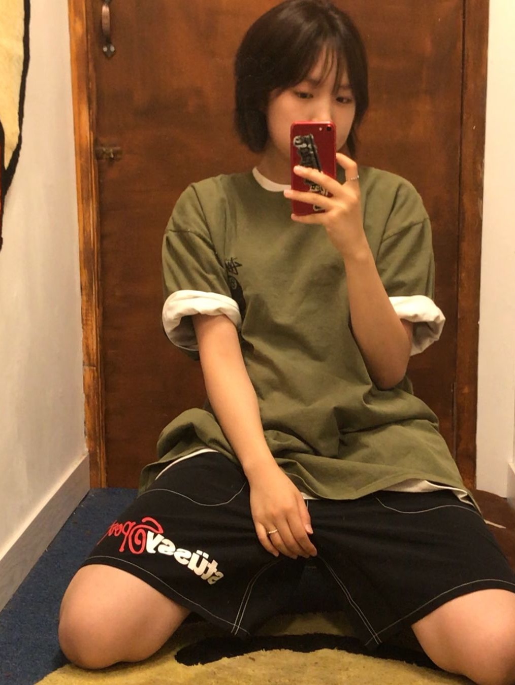 Stussy Surfwalk Pigment Dyed T-Shirt Coral, Supreme Shrek T-Shirt Cardinal - 21FW 착용 스타일 - 5