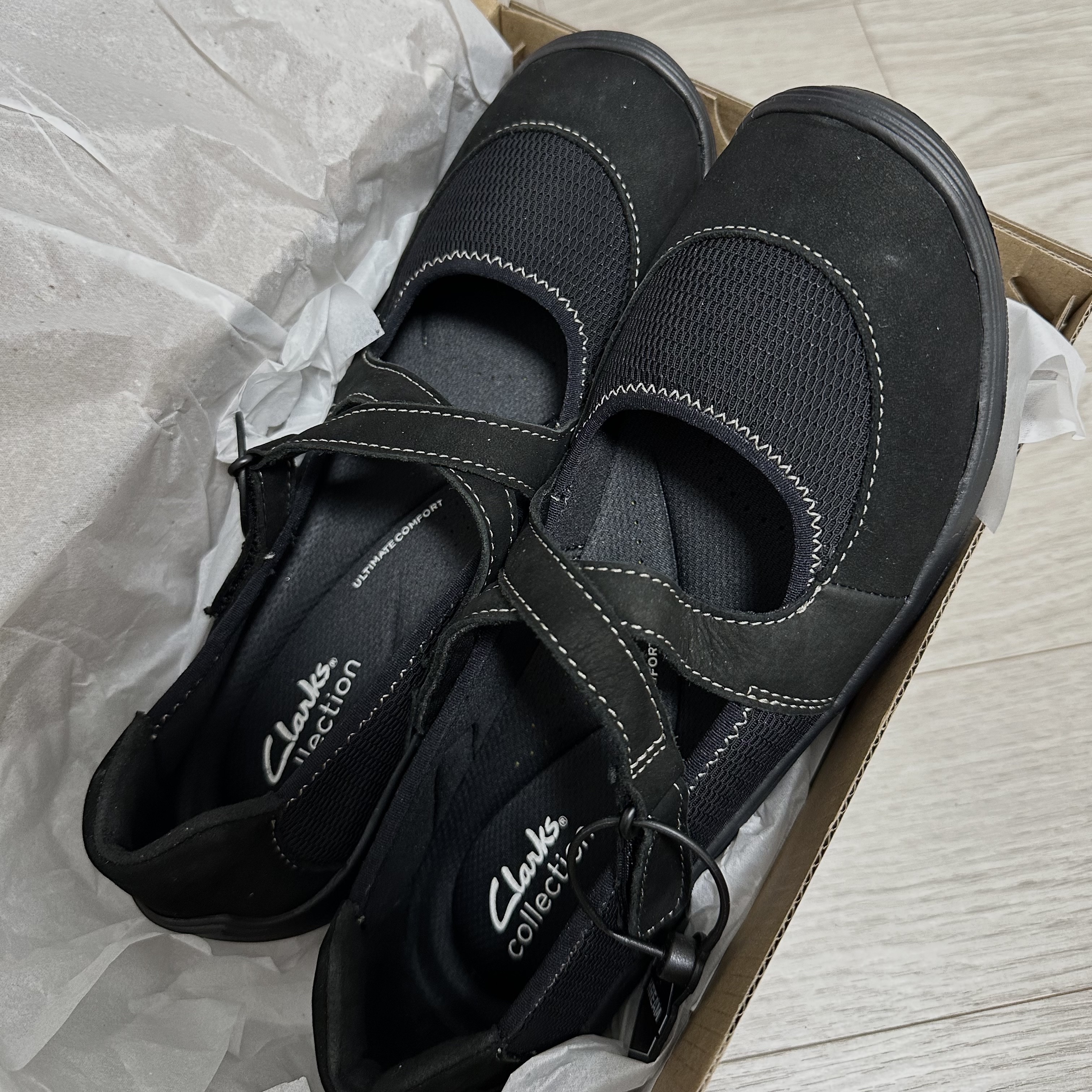 (W) Clarks Fiana Aubrie Leather Mary Jane Shoes Black 착용 스타일