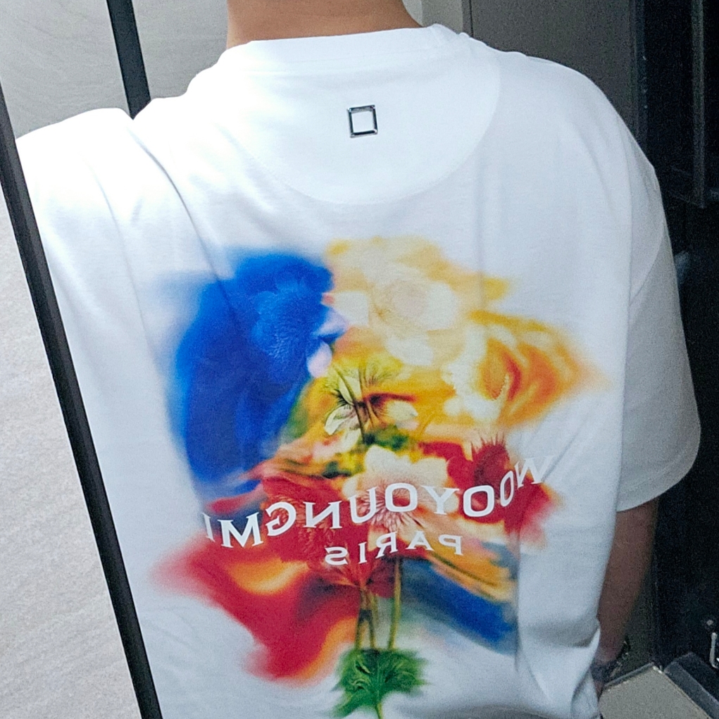 Wooyoungmi Swaying Flower Back Logo T-Shirt White - 24FW 착용 스타일