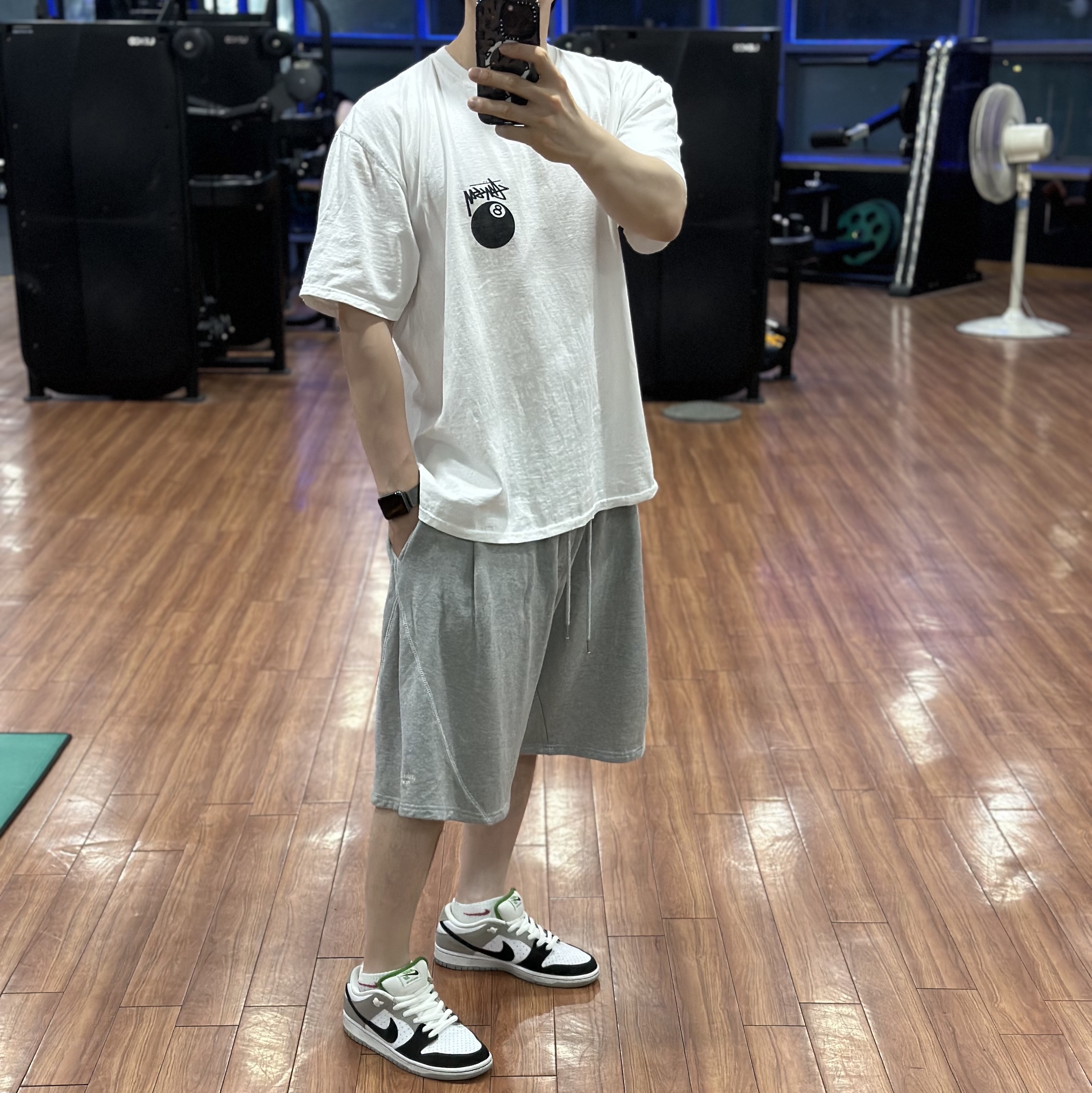 Undermycar Mu.28 Anti Fxxking Logo Play Rising Curve Sweat Shorts Melange Gray, Nike SB Dunk Low Pro Chlorophyll 착용 스타일