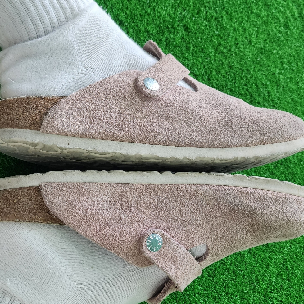 (W) Birkenstock Boston Soft Footbed Suede Leather Pink Clay - Narrow 착용 스타일 - 2