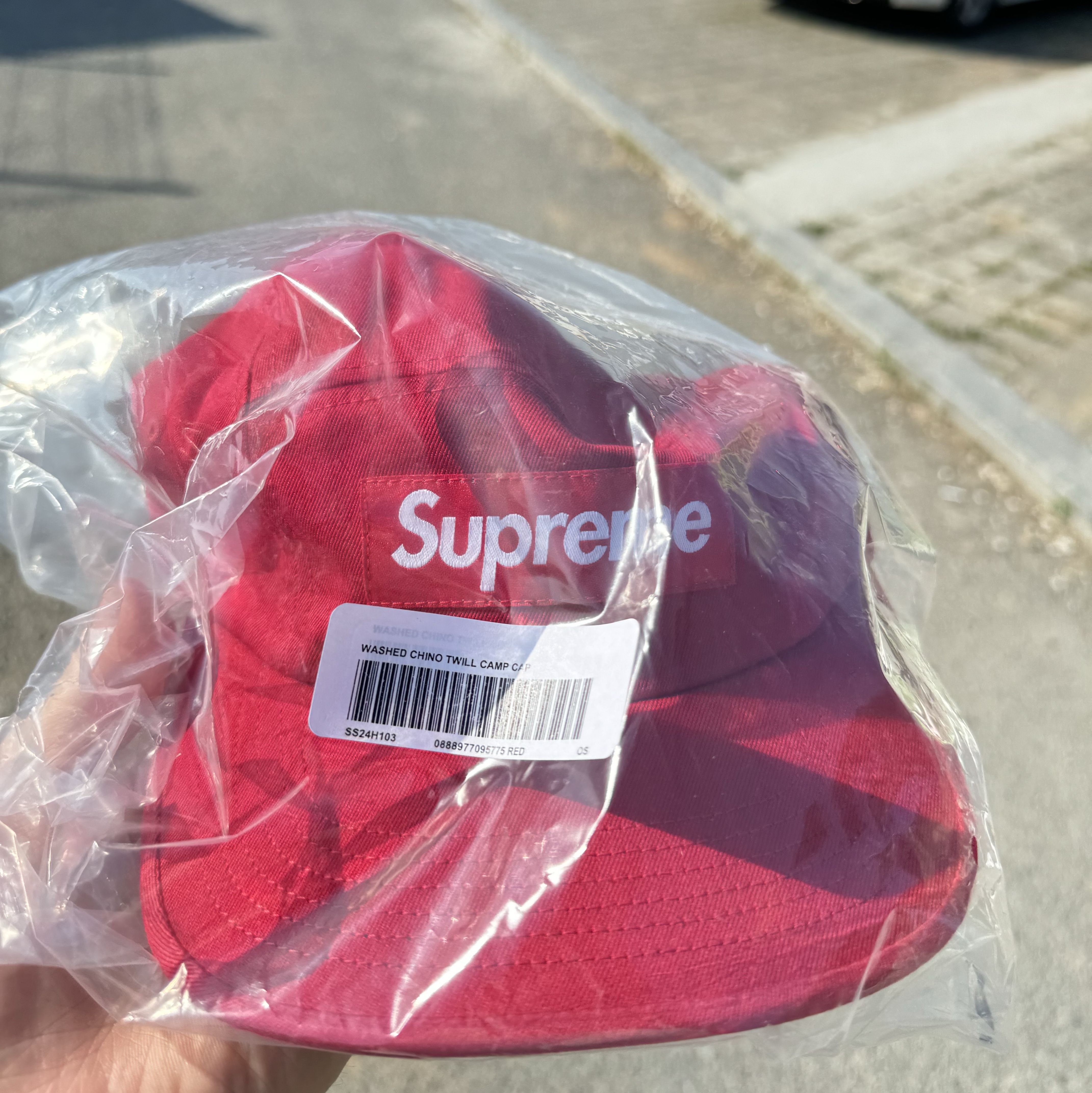 Supreme Washed Chino Twill Camp Cap Red - 24SS 착용 스타일