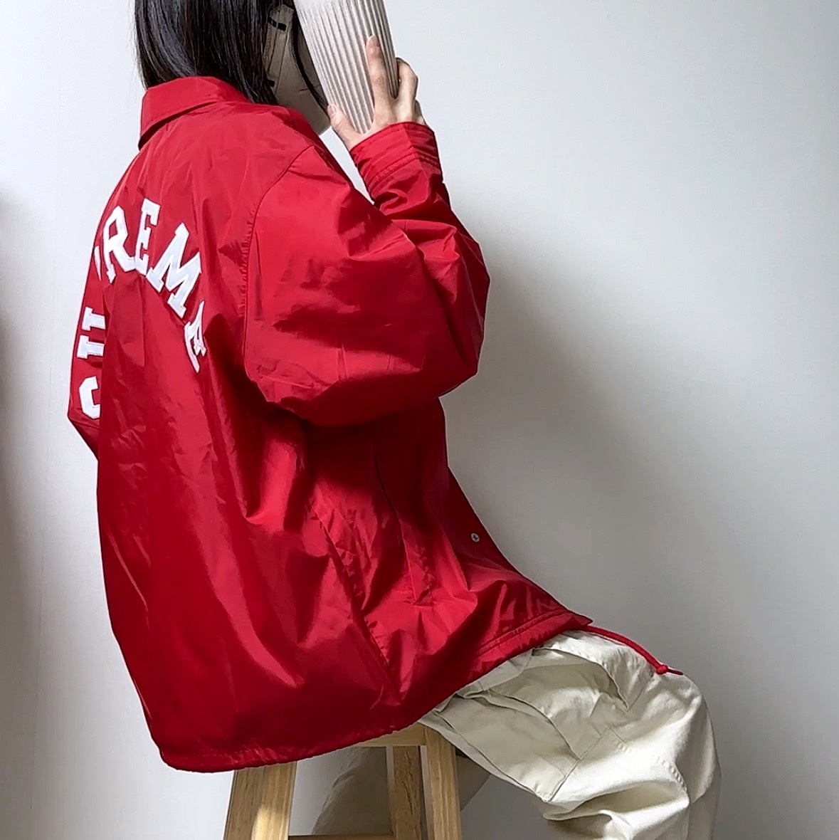 Supreme x Champion Coaches Jacket Red - 24SS 착용 스타일 - 1
