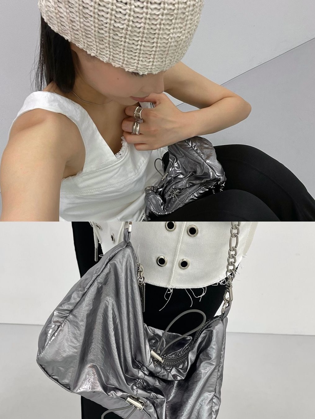 Yieyie Women Sierra Bag Cosmo Silver, Yieyie Women Sierra Bag Metal 착용 스타일