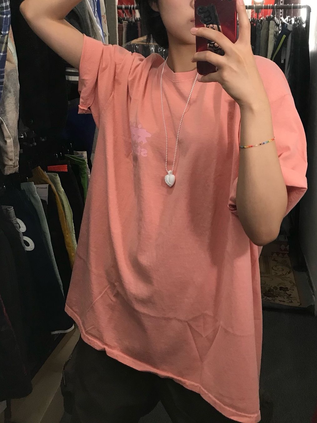 Stussy Surfwalk Pigment Dyed T-Shirt Coral, Supreme Shrek T-Shirt Cardinal - 21FW 착용 스타일 - 2