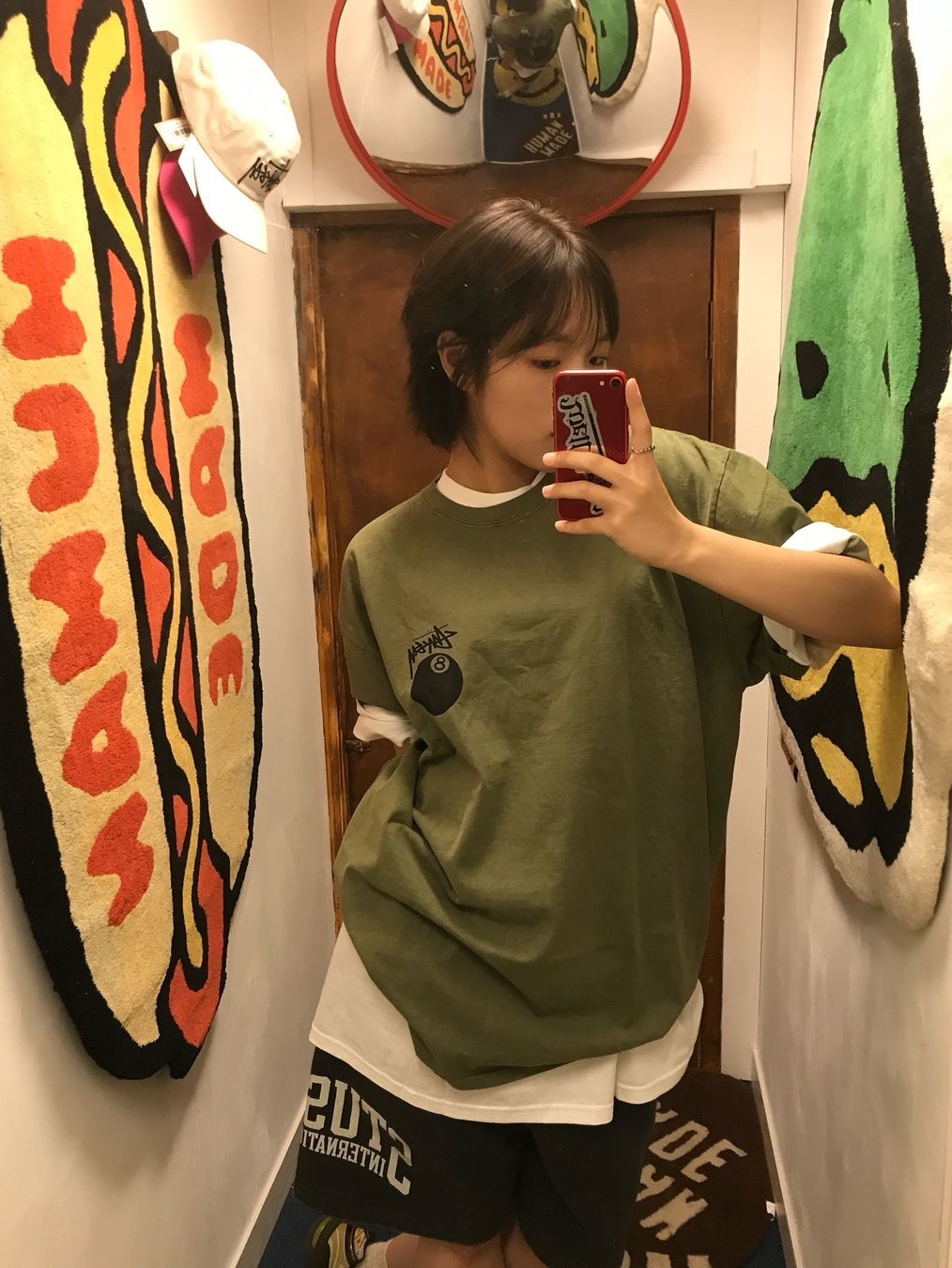Stussy Surfwalk Pigment Dyed T-Shirt Coral, Supreme Shrek T-Shirt Cardinal - 21FW 착용 스타일 - 4