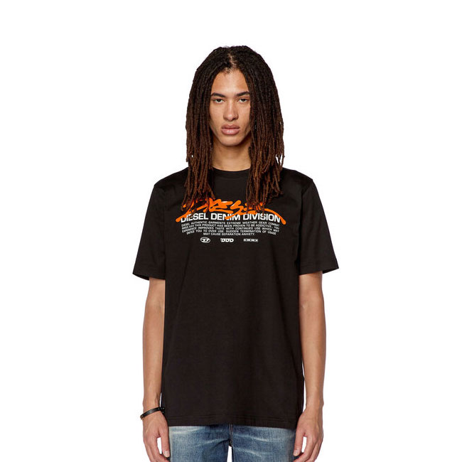 Diesel T-Just-L3 T-Shirt with Gel Diesel Print Black 착용 스타일 - 2