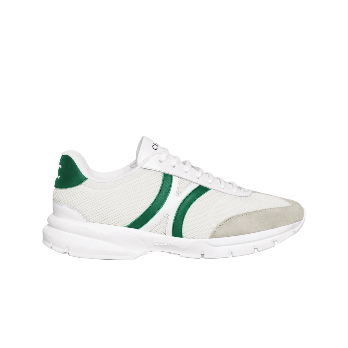 Celine Runner CR-01 Low Lace-Up Sneaker In Mesh Calfskin And Suede Calfskin Optic White Green Grey 상세 이미지 1