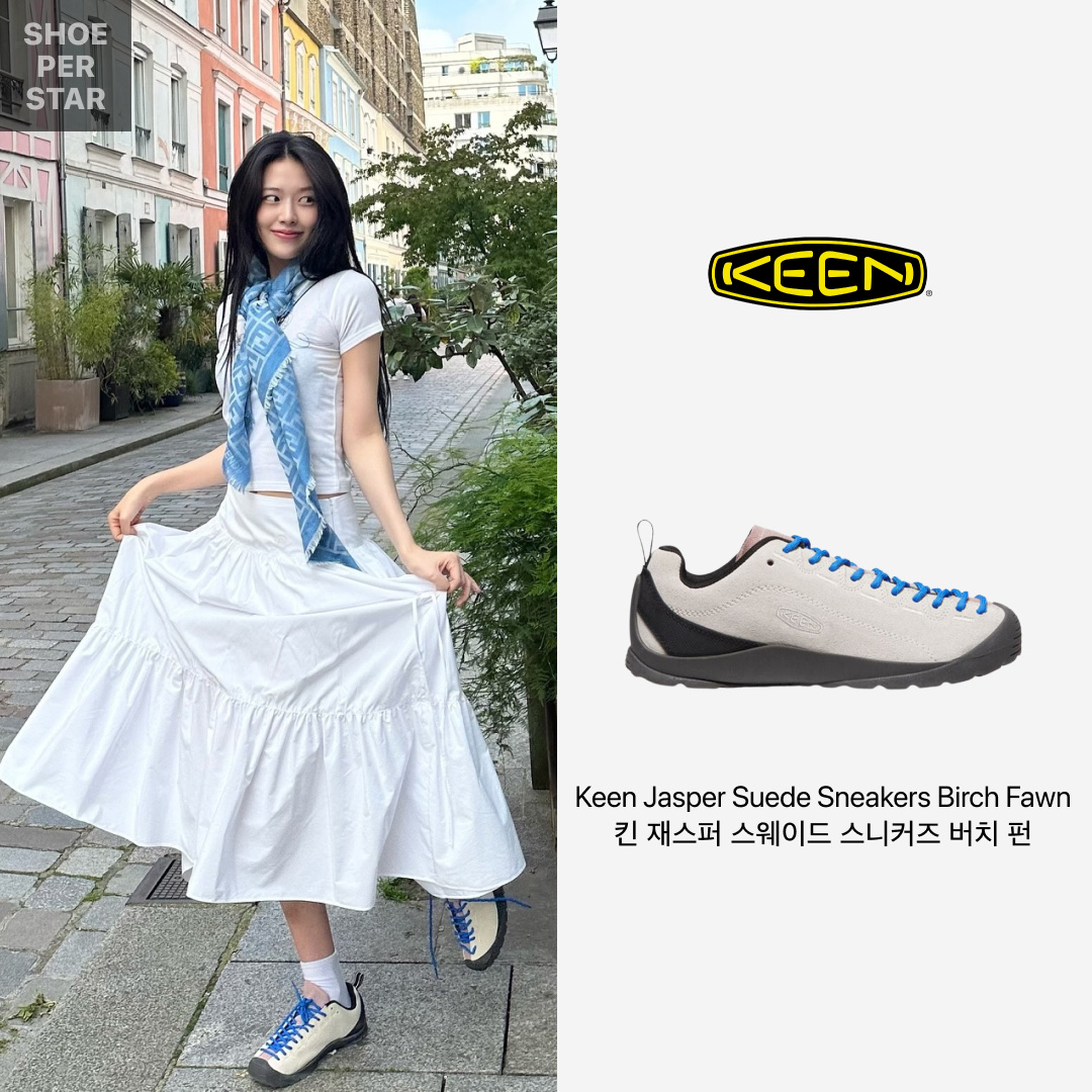 (W) Keen Jasper Suede Sneakers Birch Fawn 착용 스타일 - 1