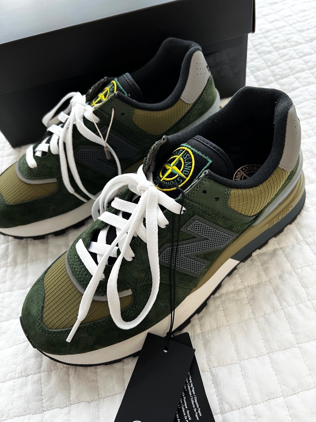 New Balance x Stone Island 574 Legacy Dark Green 착용 스타일